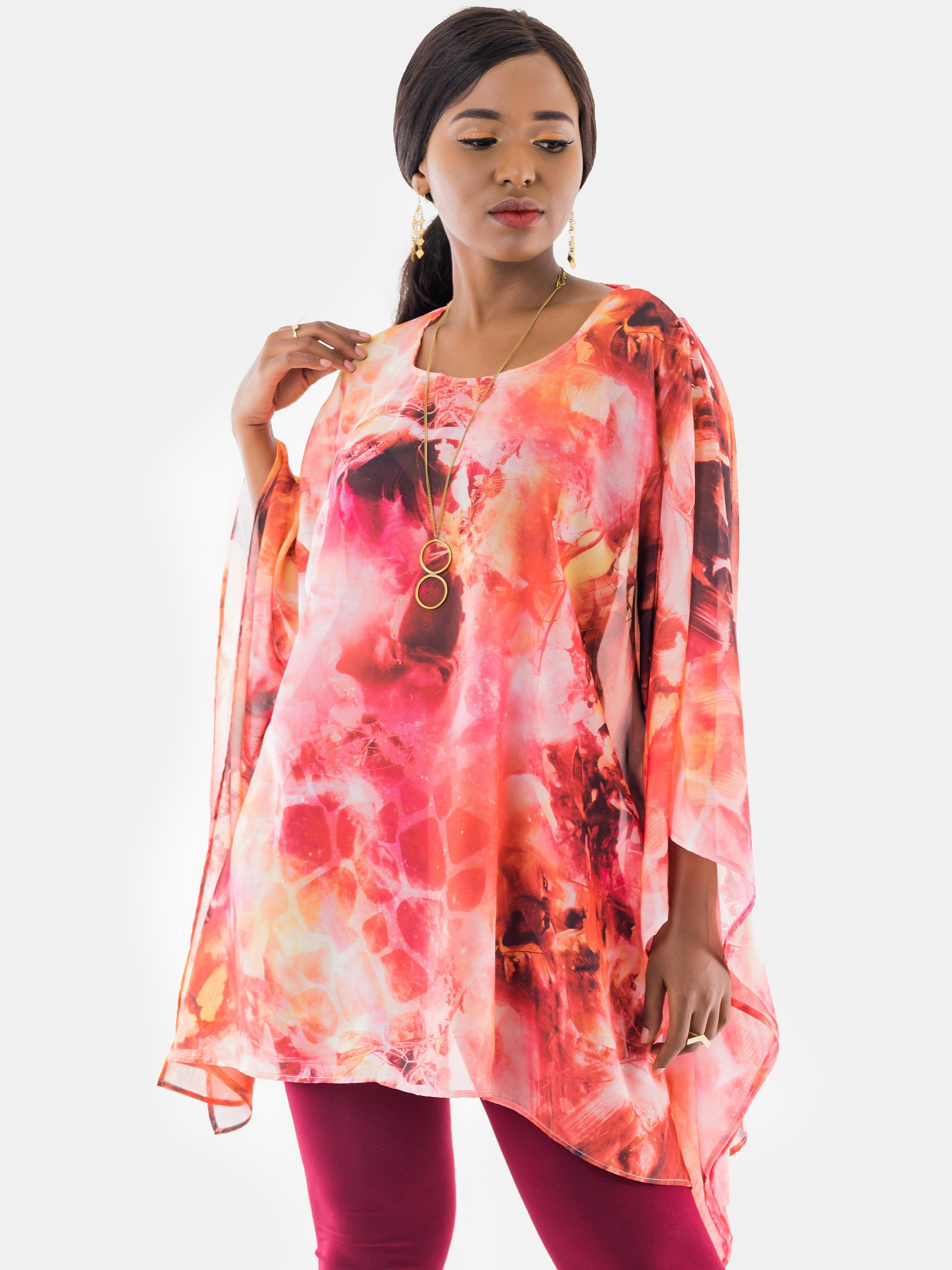 Vivo Tiwi Chiffon Wide Top - Orange Print - Shop Zetu