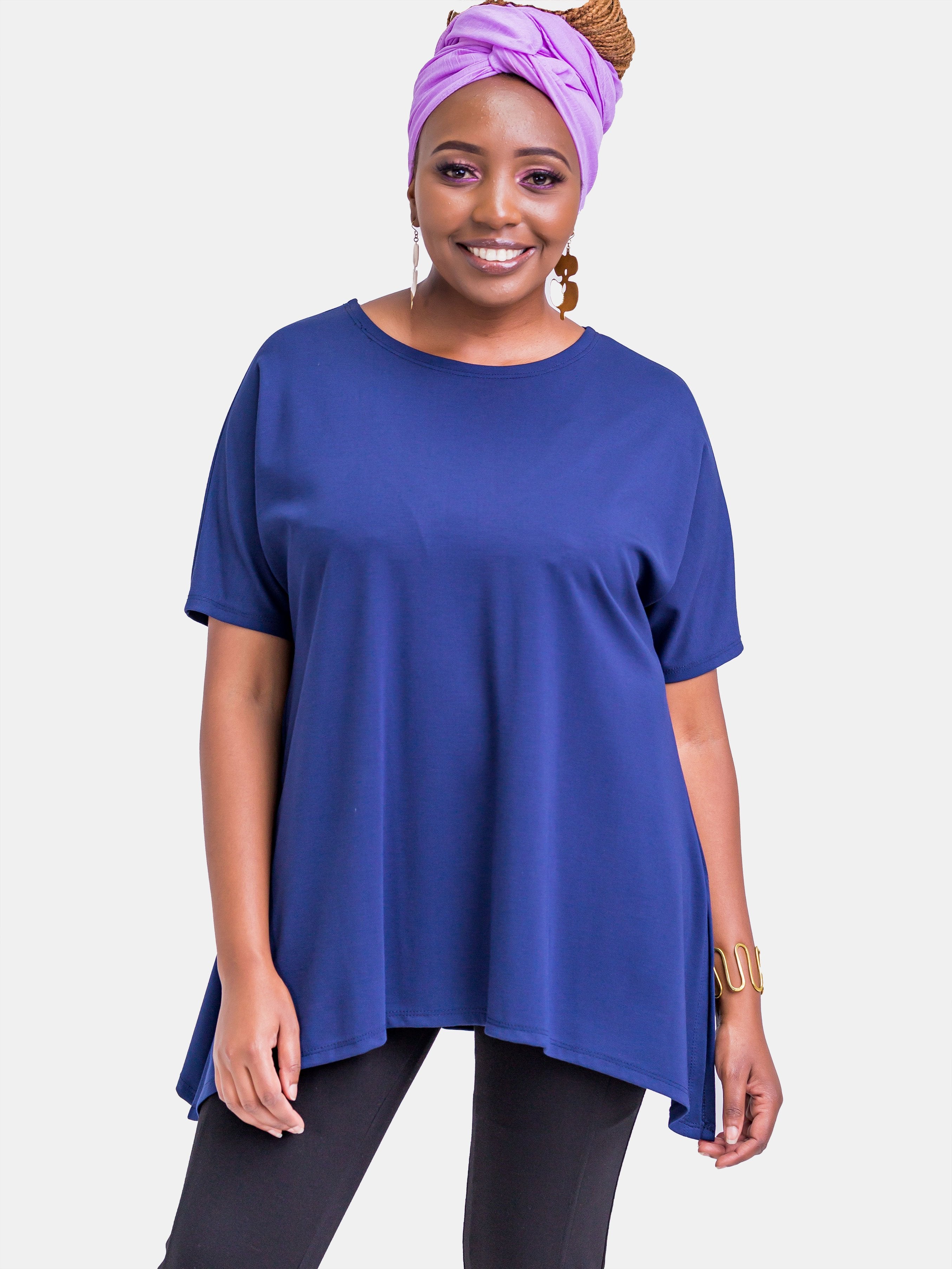 Vivo Kena Side Slit Top - Navy Blue - Shop Zetu