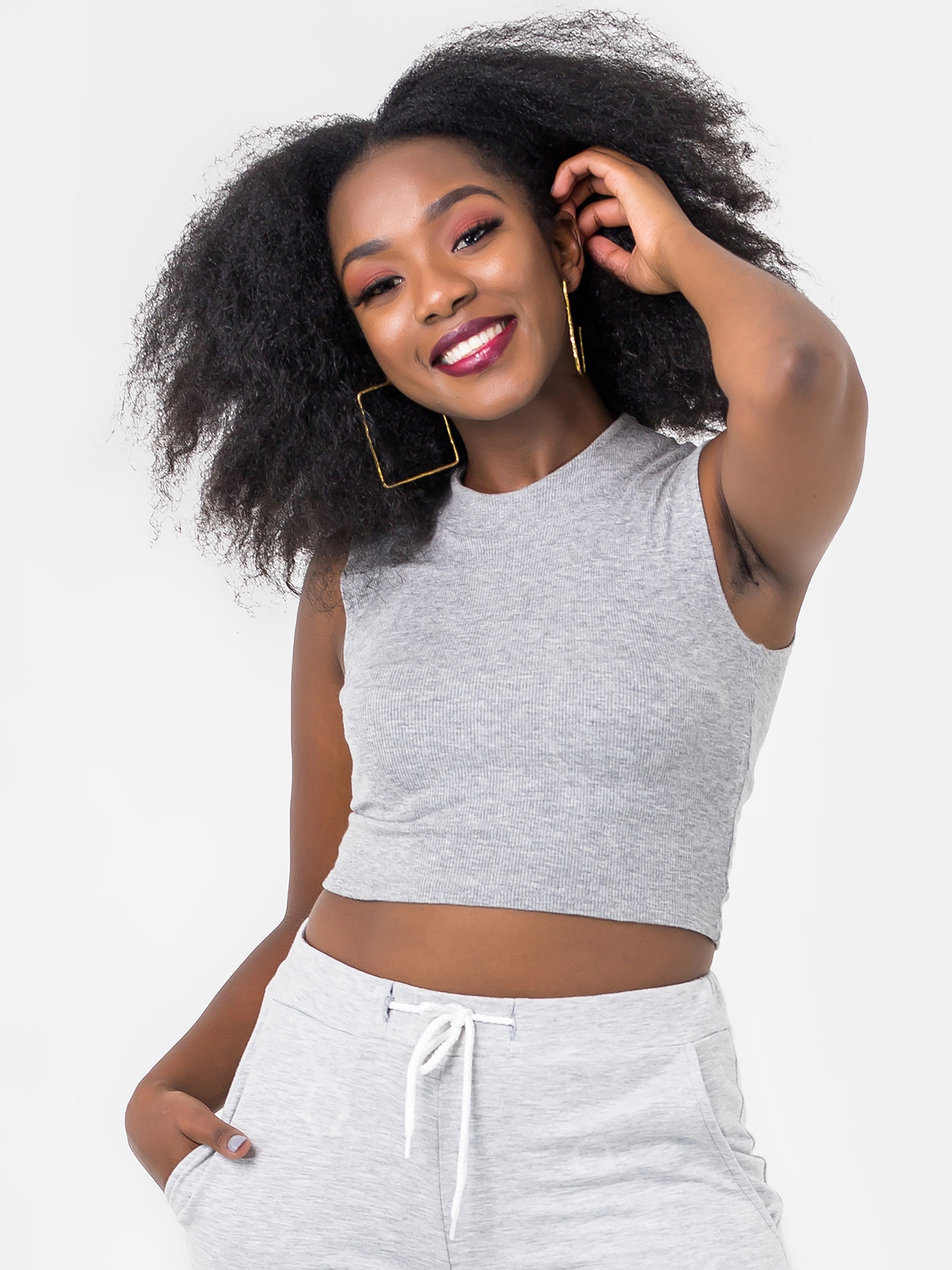 Zetu Boundneck Ribbed Crop Top - Grey - Shop Zetu