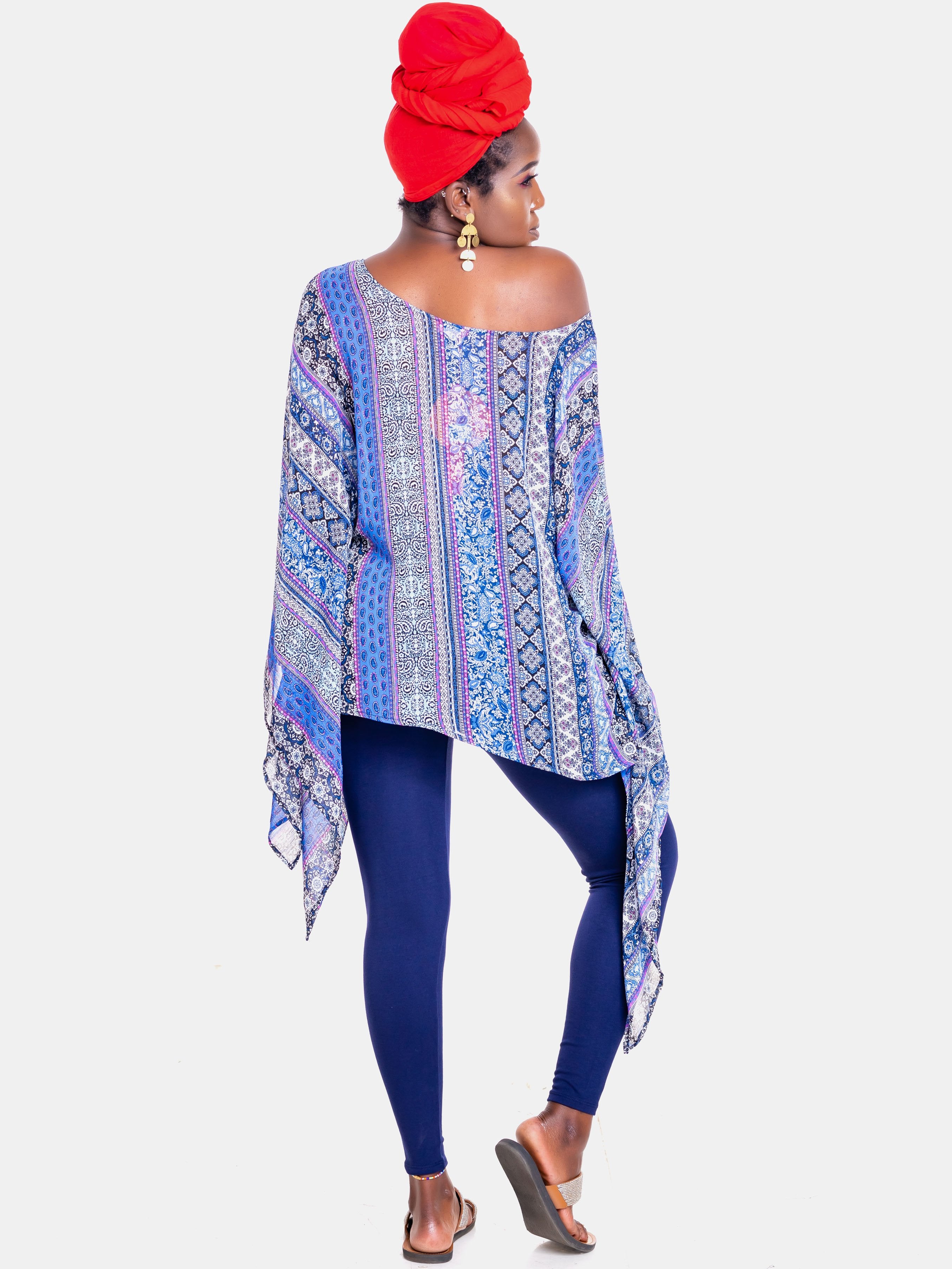 Vivo Tiwi Short Chiffon Top - Blue Print - Shop Zetu
