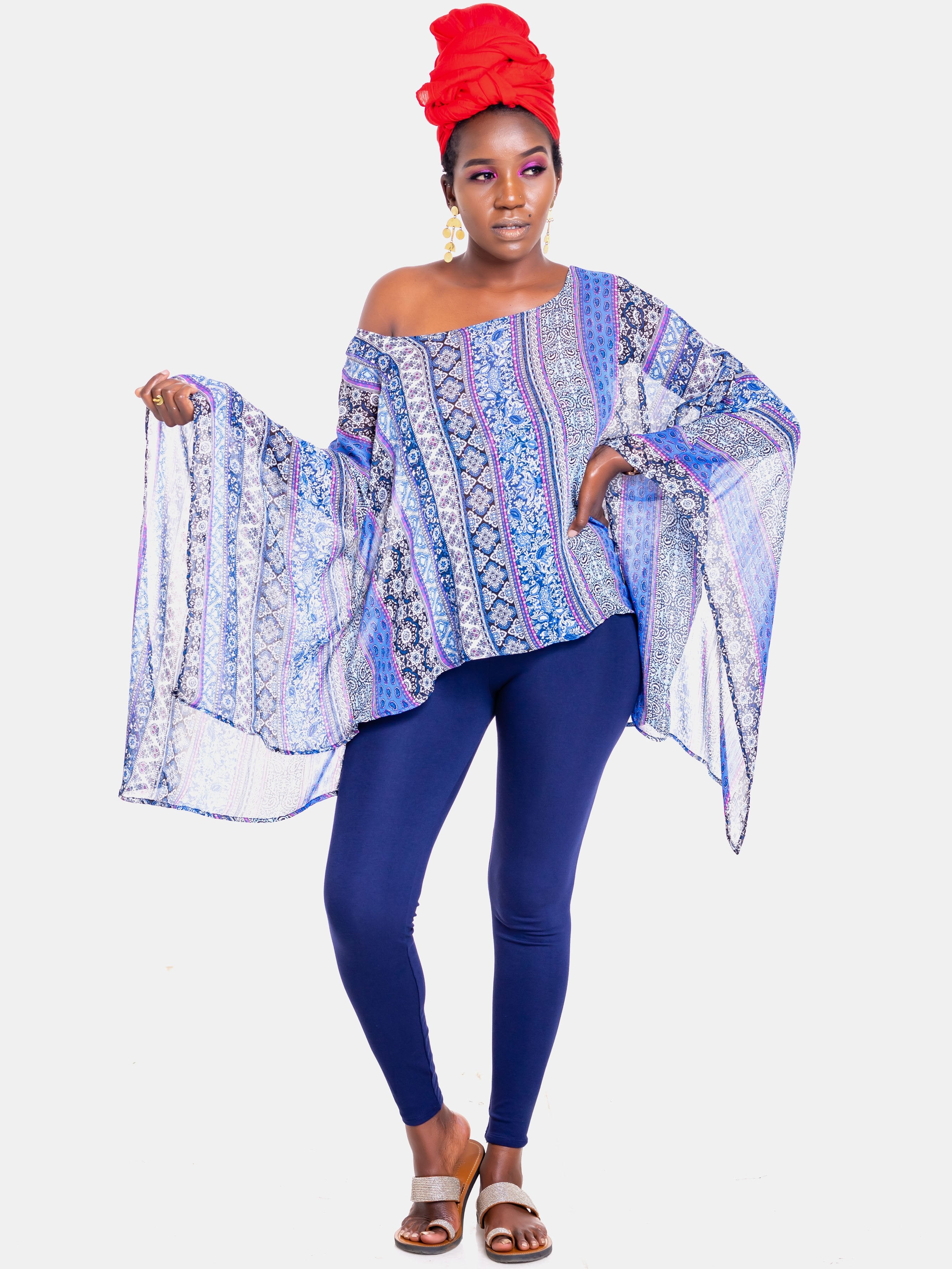 Vivo Tiwi Short Chiffon Top - Blue Print - Shop Zetu