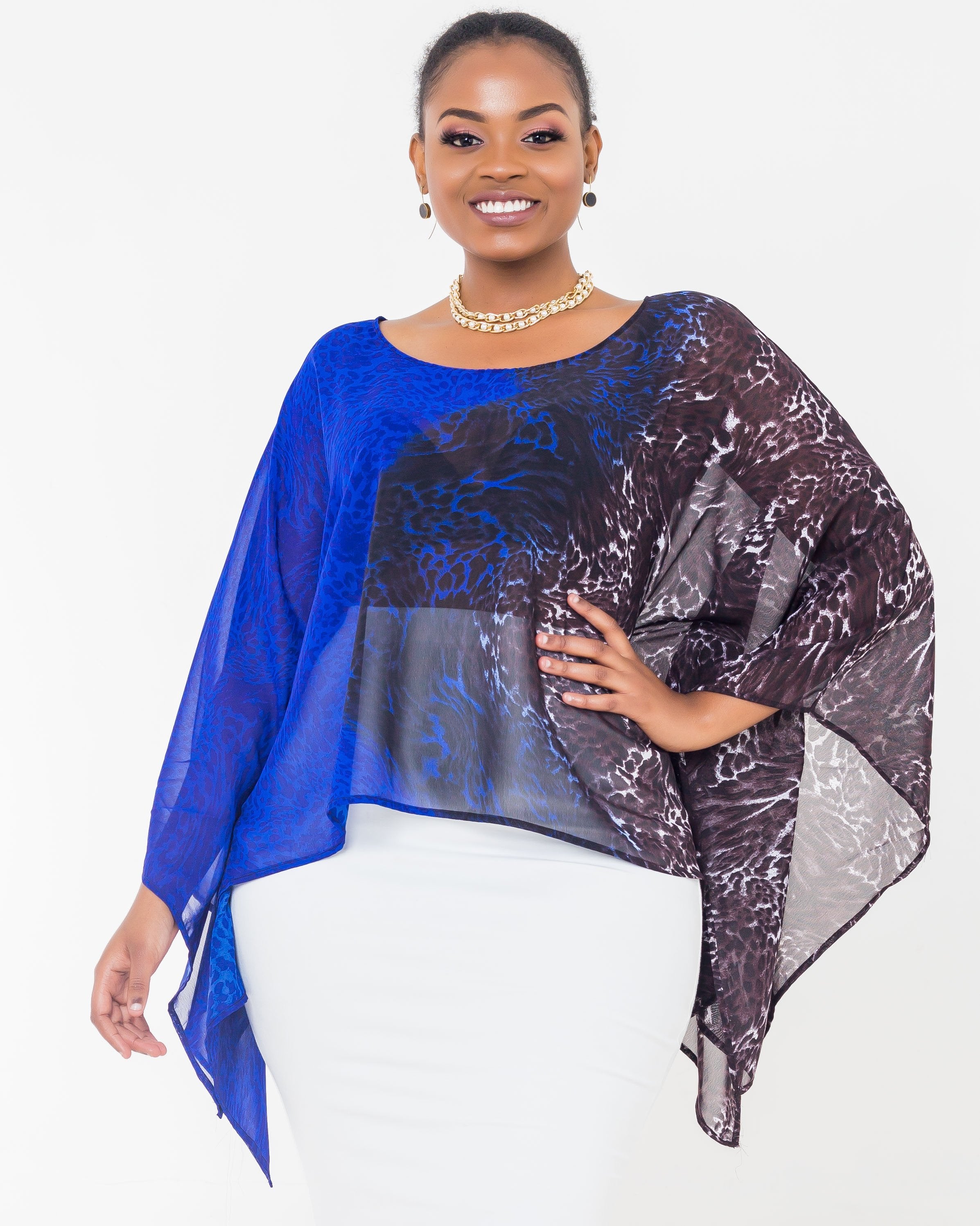 Vivo Tiwi Short Chiffon Top - Blue Print - Shop Zetu