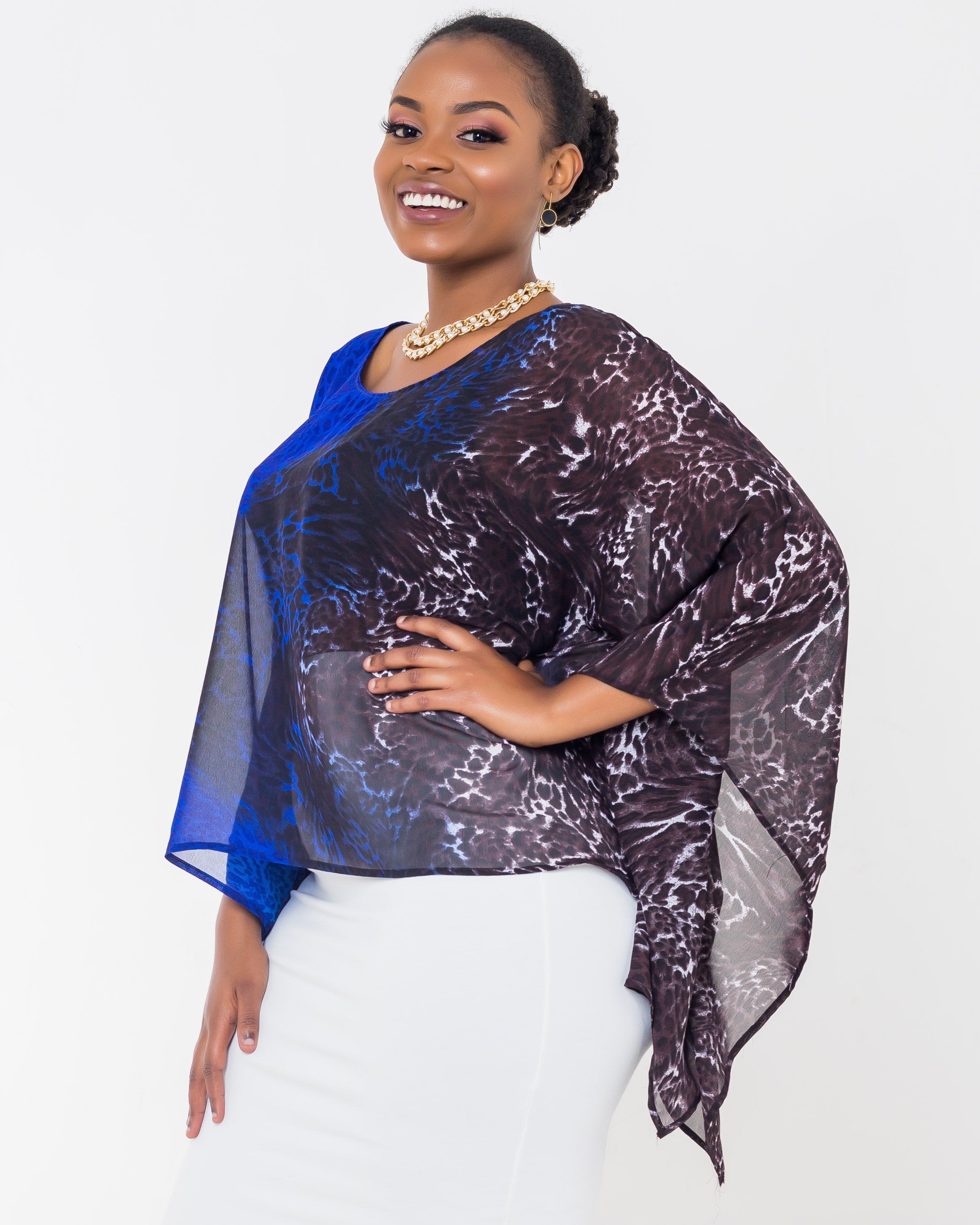 Vivo Tiwi Short Chiffon Top - Blue Print - Shop Zetu