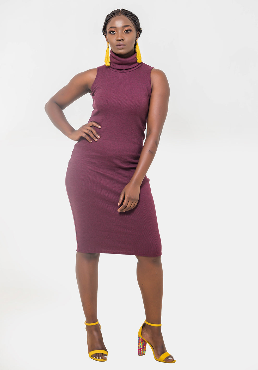 Vivo Sleeveless Turtleneck Dress - Maroon