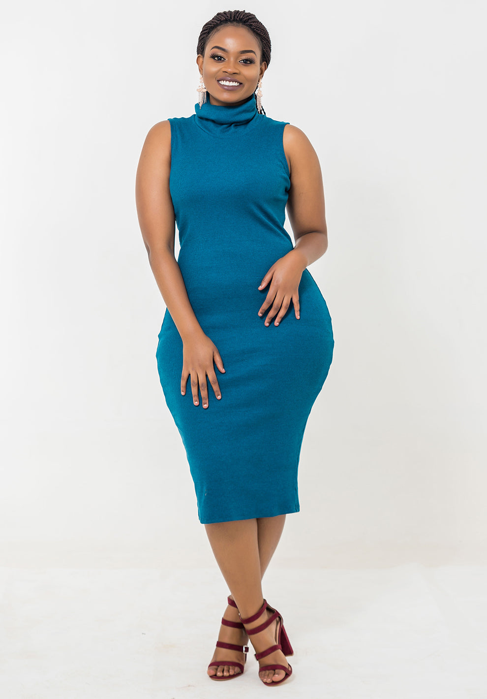 Vivo Sleeveless Turtleneck Dress Teal Vivo Fashion Group Kenya