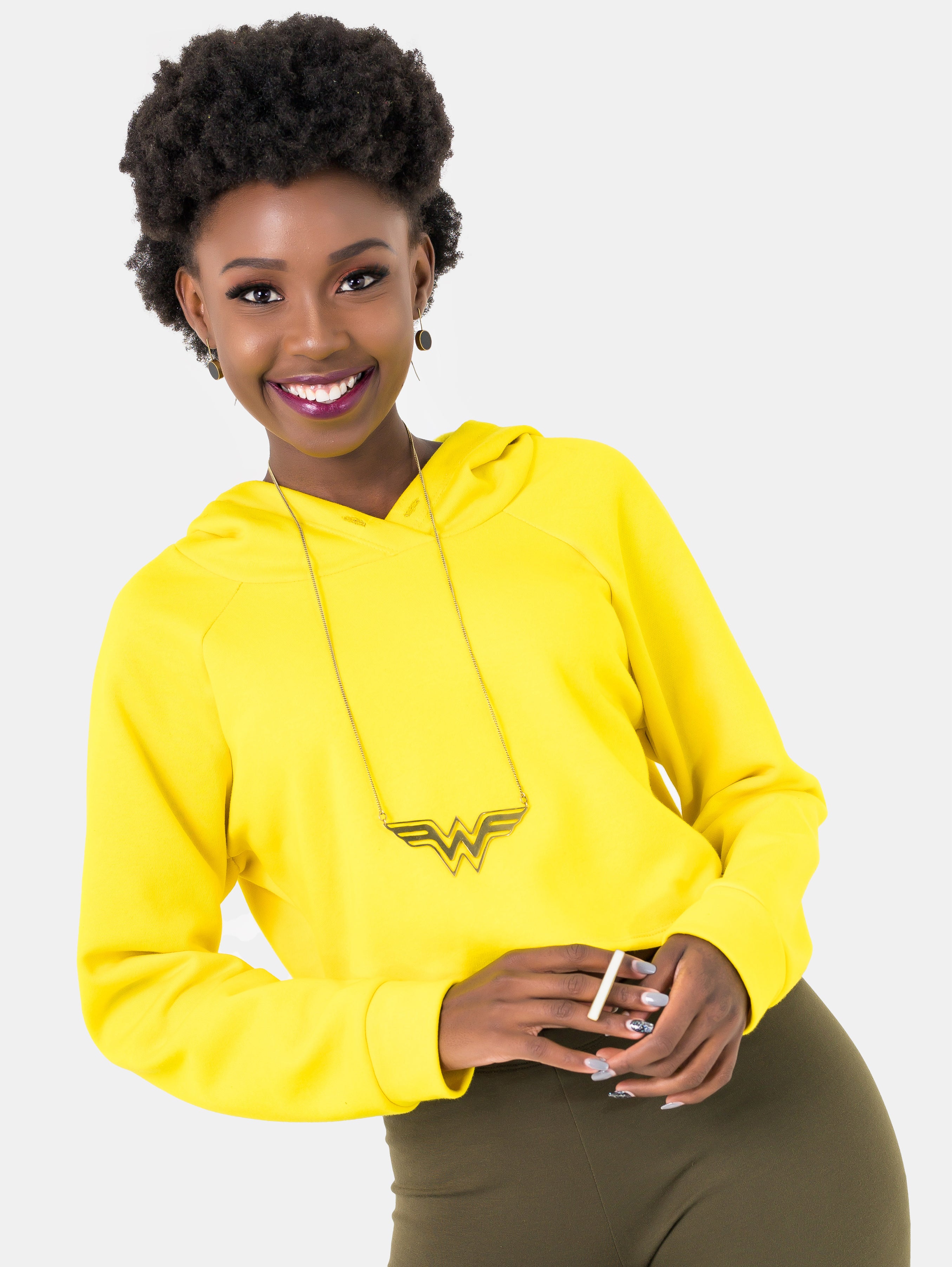 Zoya Basic Long Sleeved Crop Hoodie - Yellow