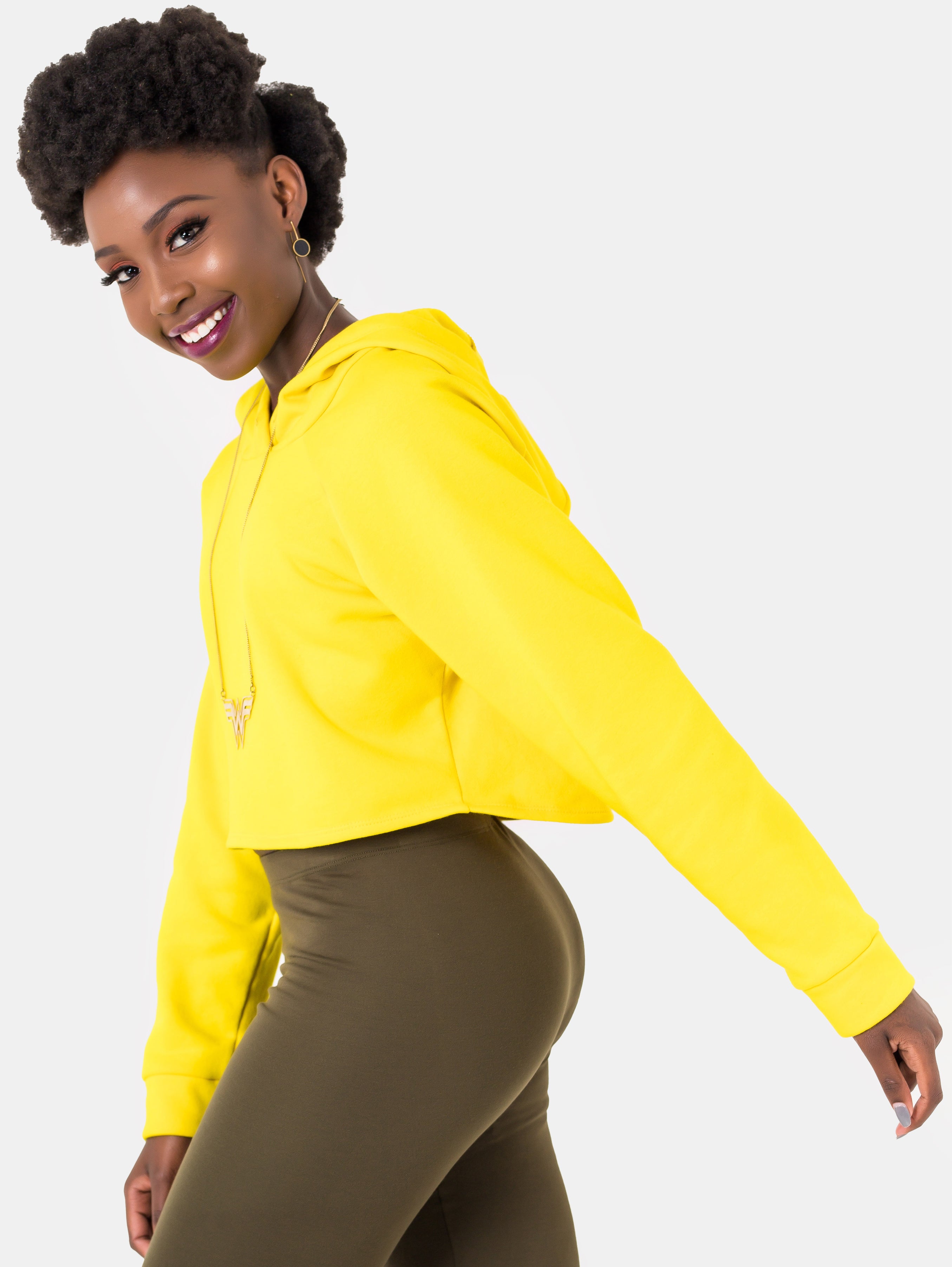 Zoya Basic Long Sleeved Crop Hoodie - Yellow