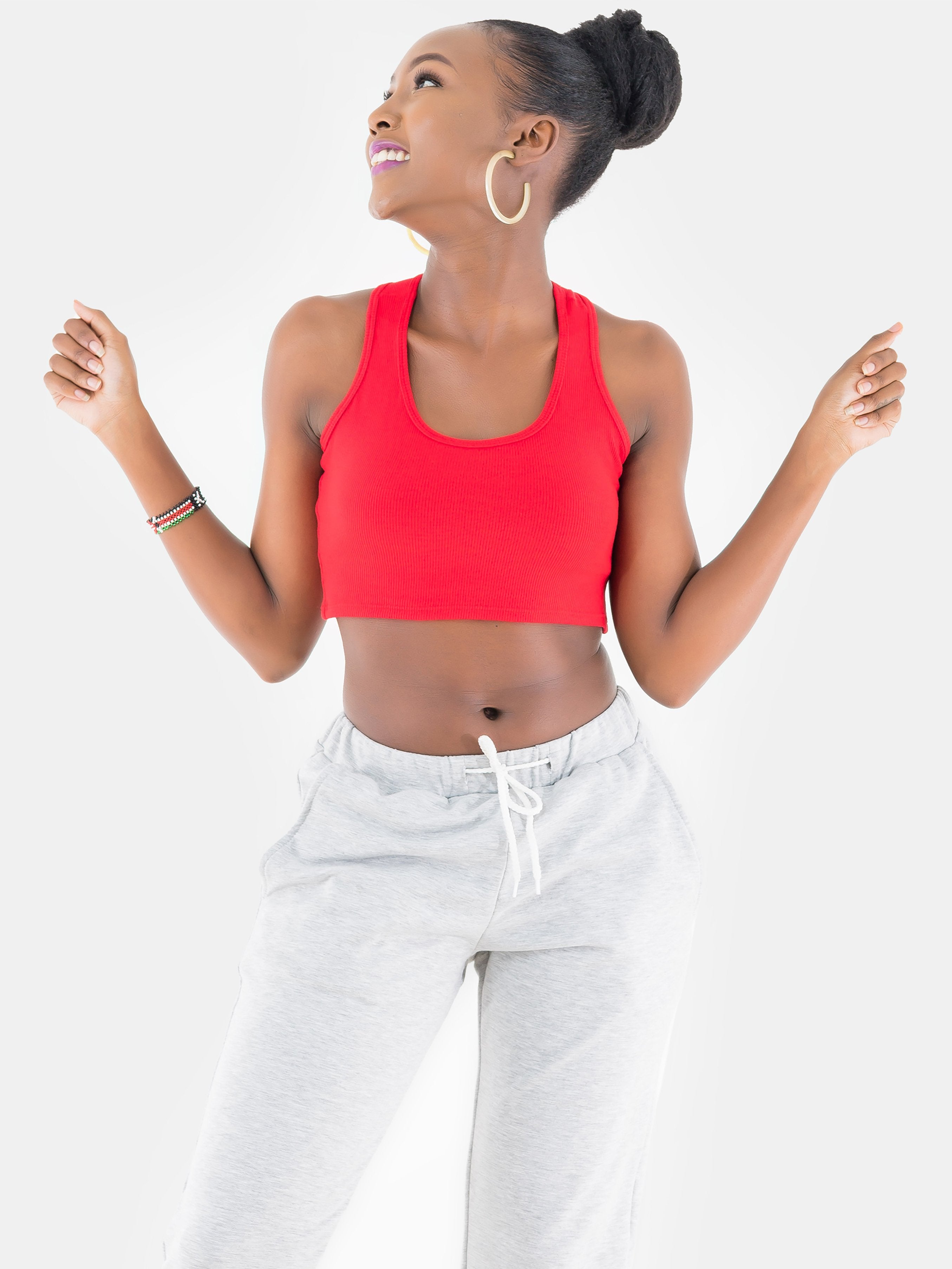 Zetu Ribbed Racerback Crop Top - Red - Shop Zetu