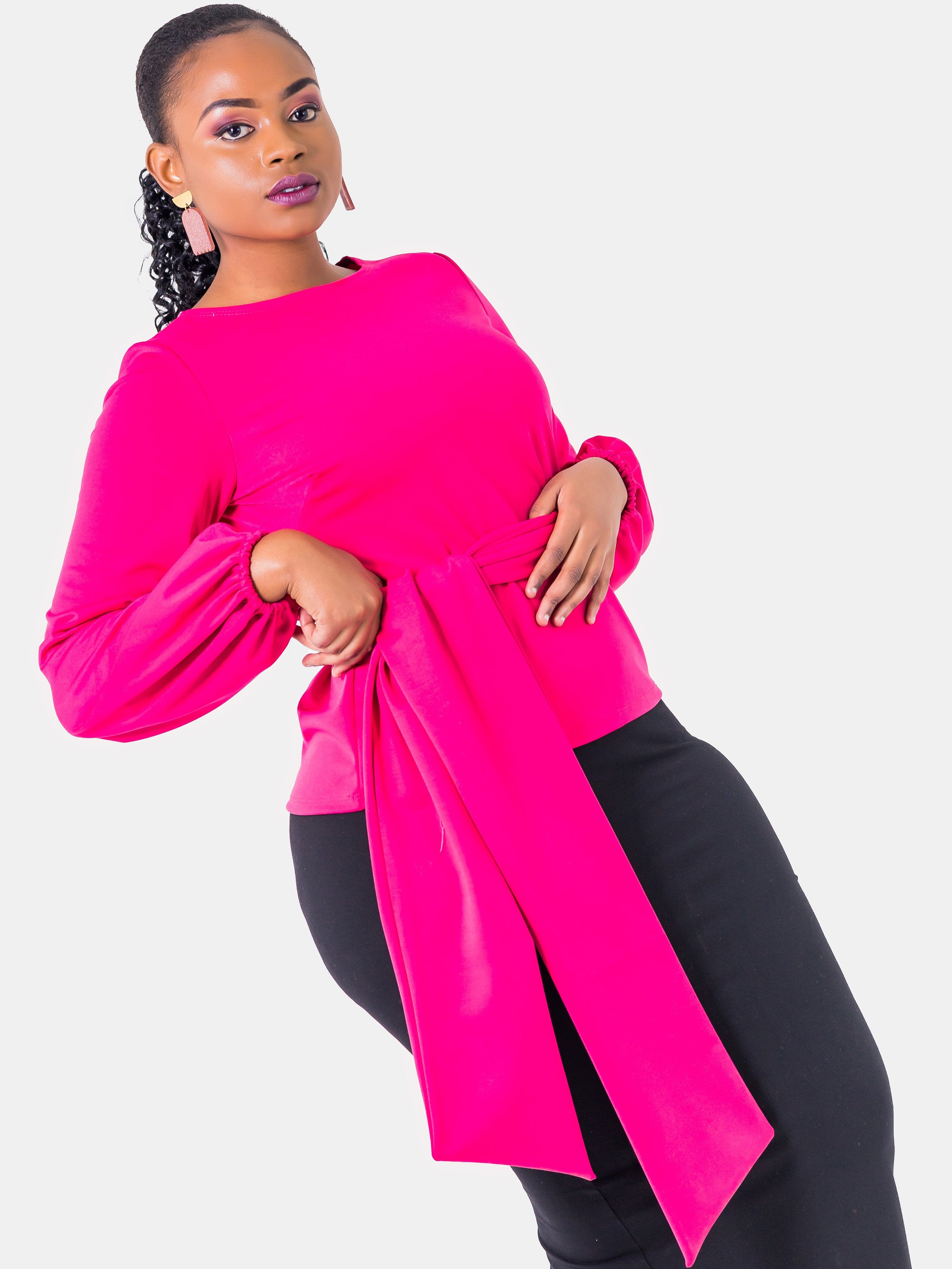 Vivo Olivia Bishop Sleeve Top - Pink - Shop Zetu