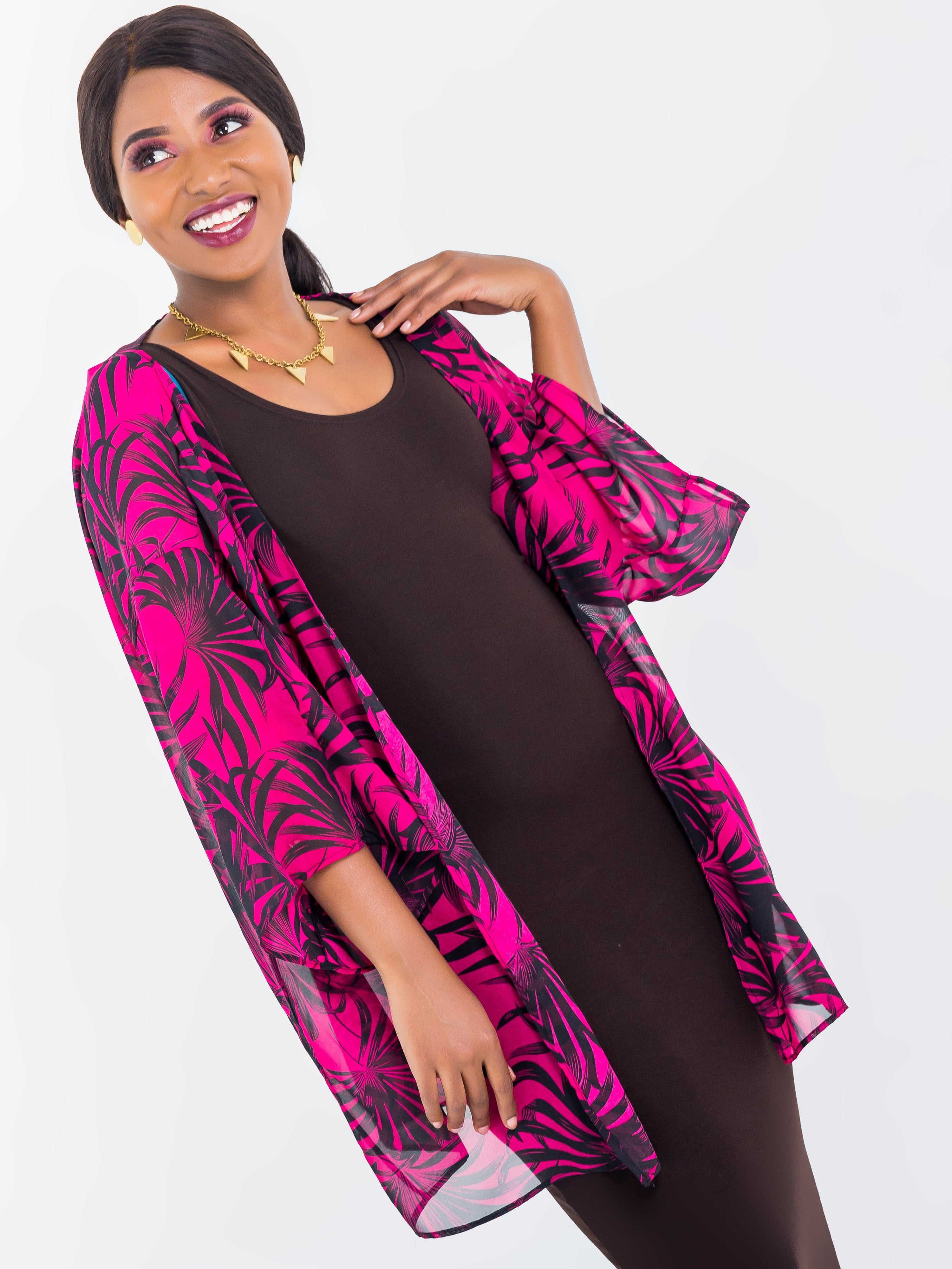 Vivo Tiwi Short Kimono - Fuchsia Print - Shop Zetu