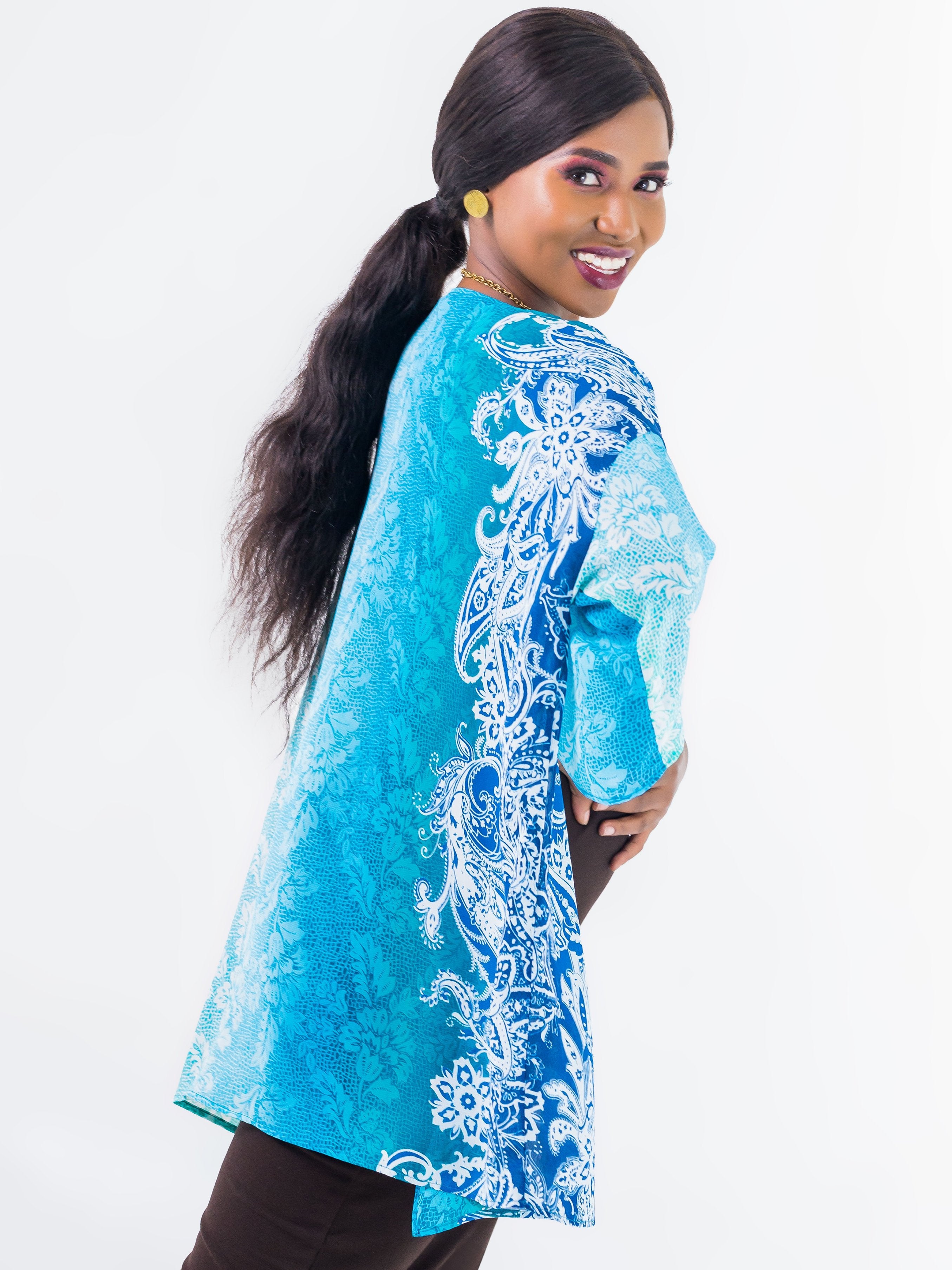Vivo Tiwi Short Kimono - Blue Green Print - Shop Zetu