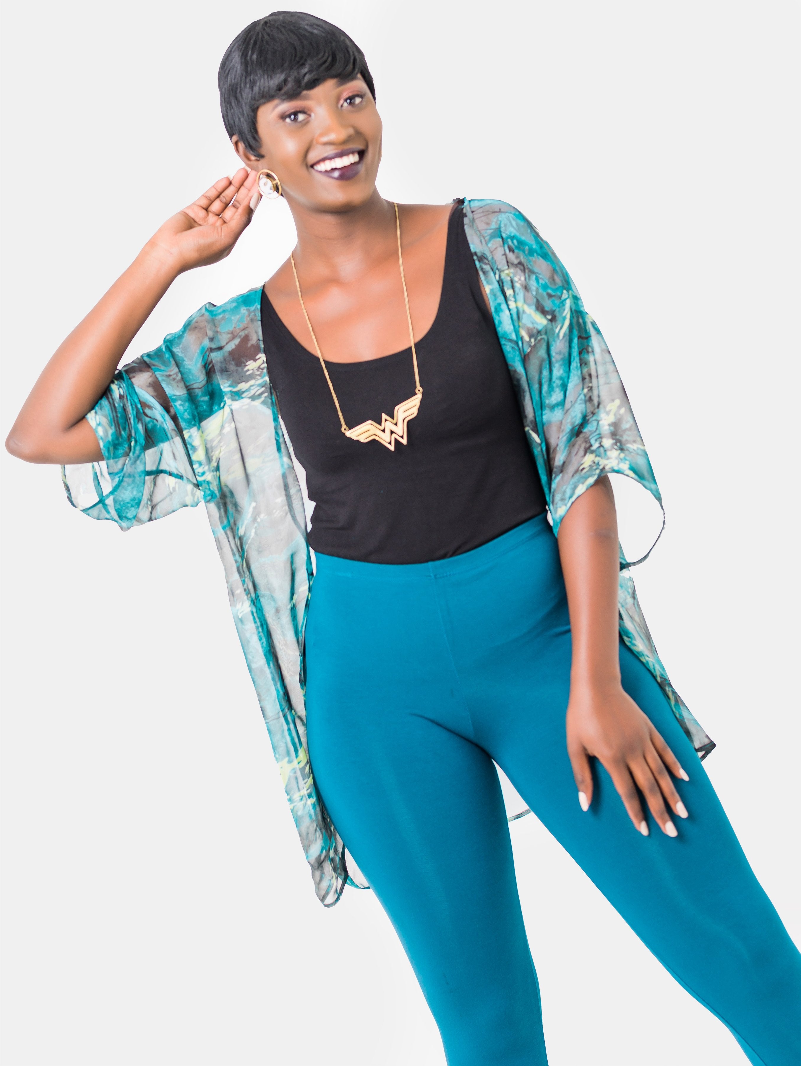 Vivo Tiwi Short Kimono - Teal Print - Shop Zetu