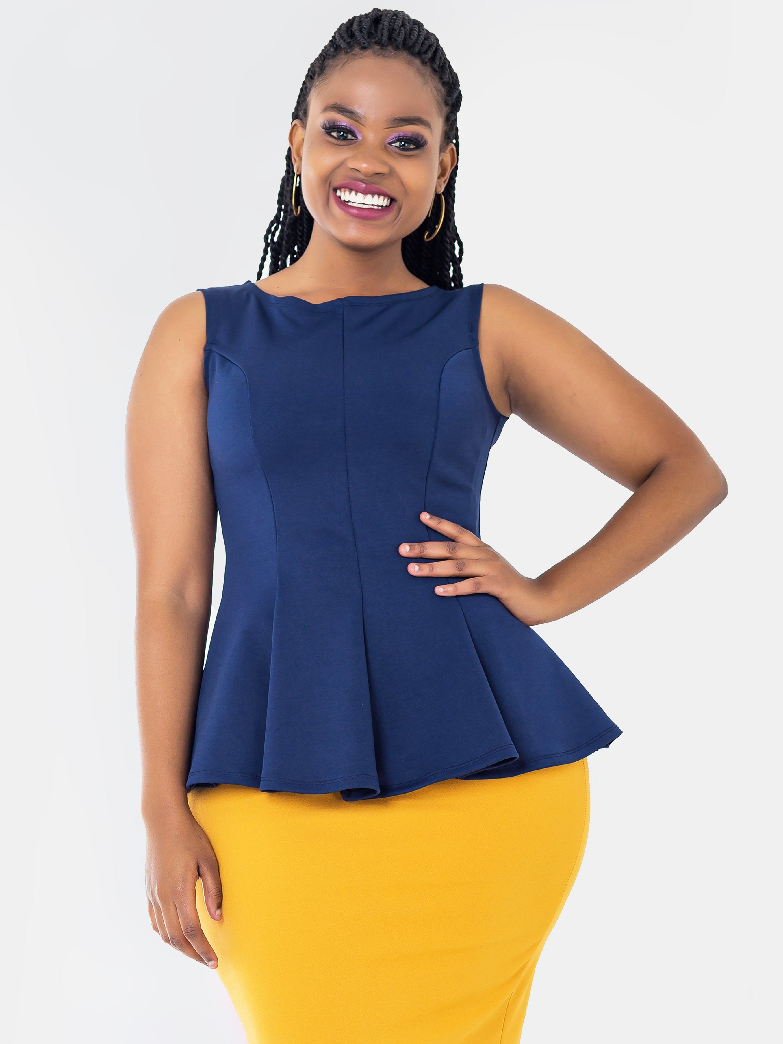 Vivo Olivia Peplum Top - Navy Blue - Shop Zetu