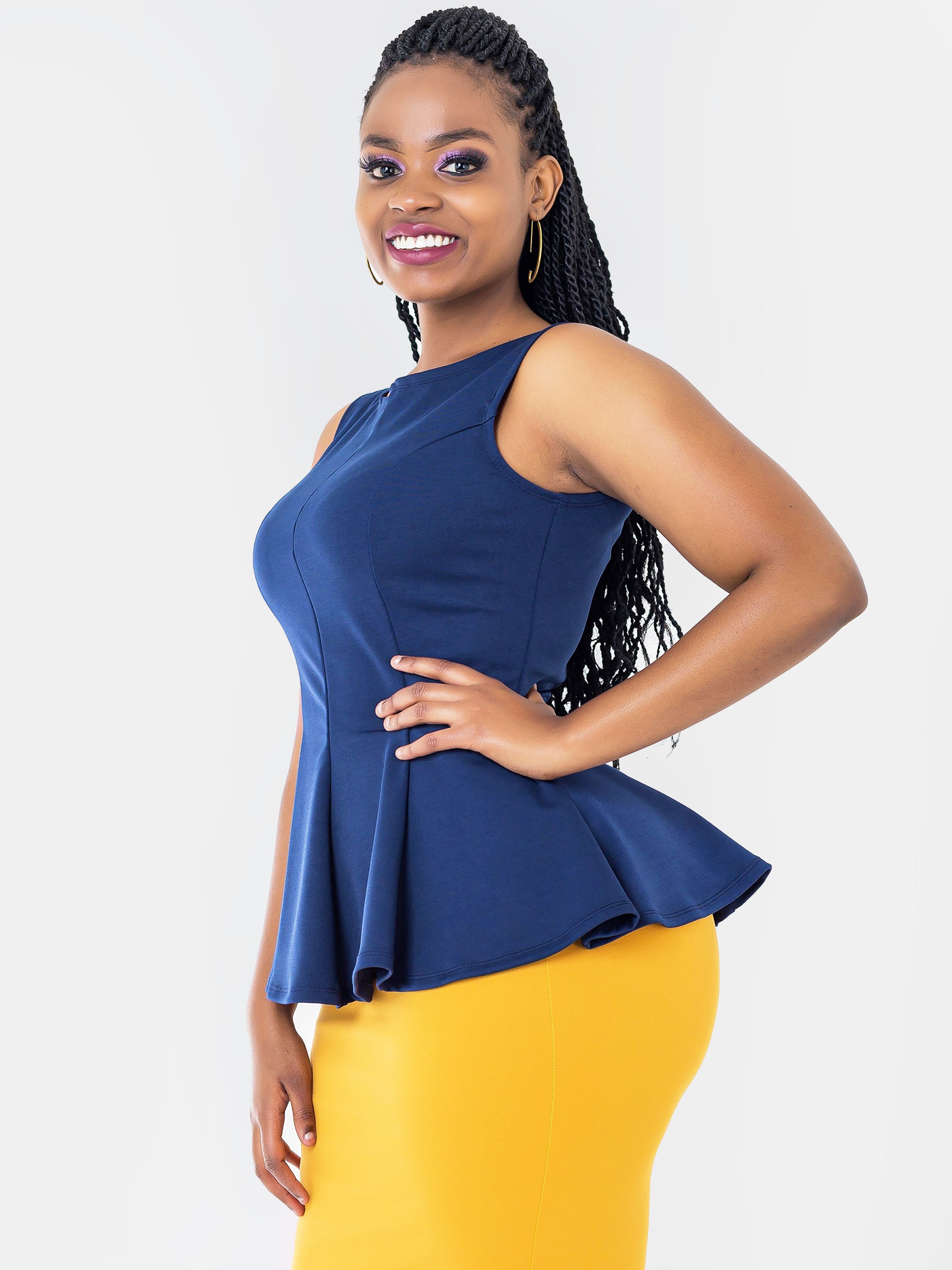 Vivo Olivia Peplum Top - Navy Blue - Shop Zetu