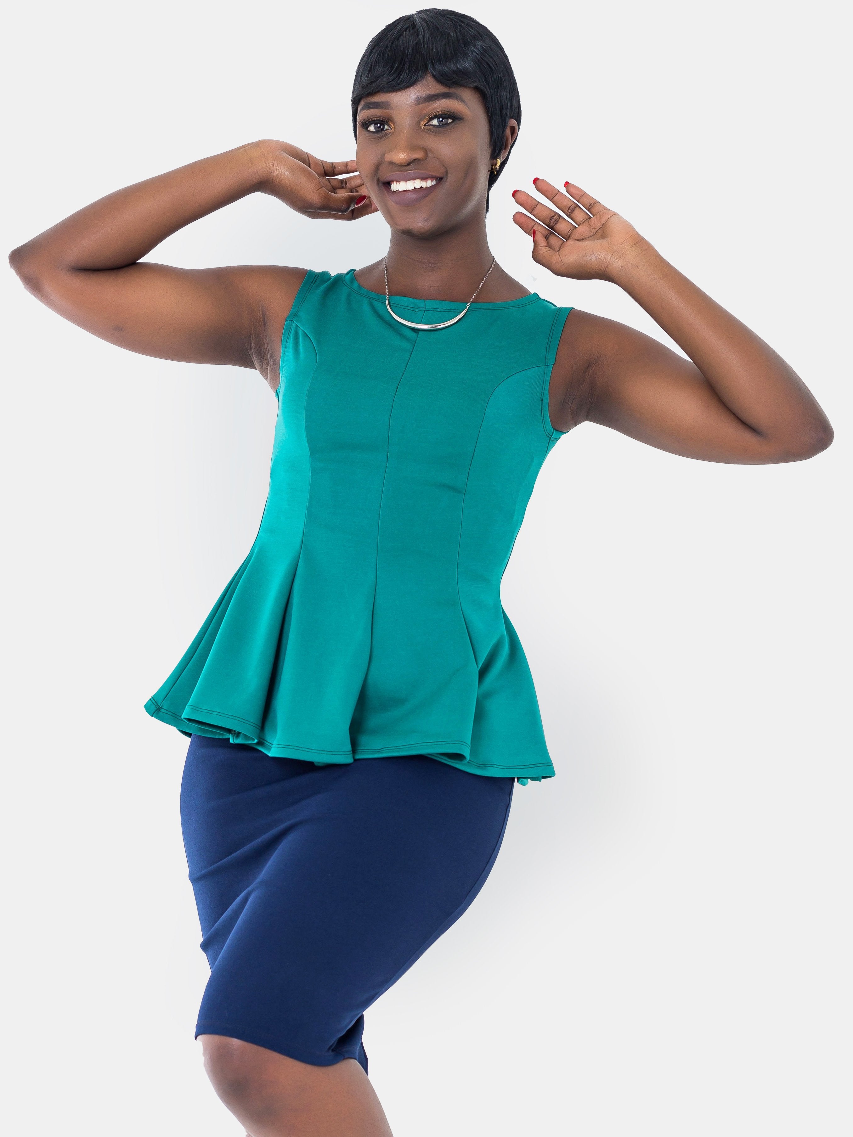 Vivo Olivia Peplum Top - Teal - Shop Zetu