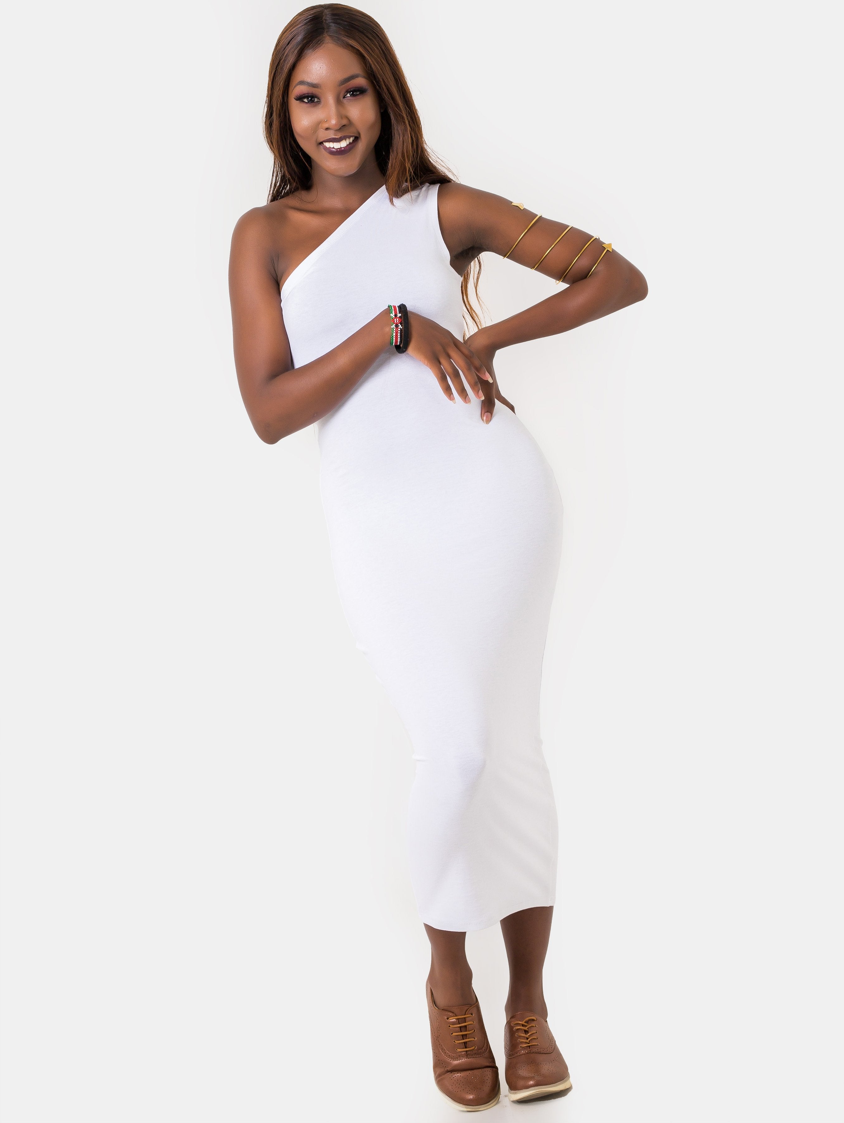 Zetu Jersey One Shoulder Bodycon - White - Shop Zetu