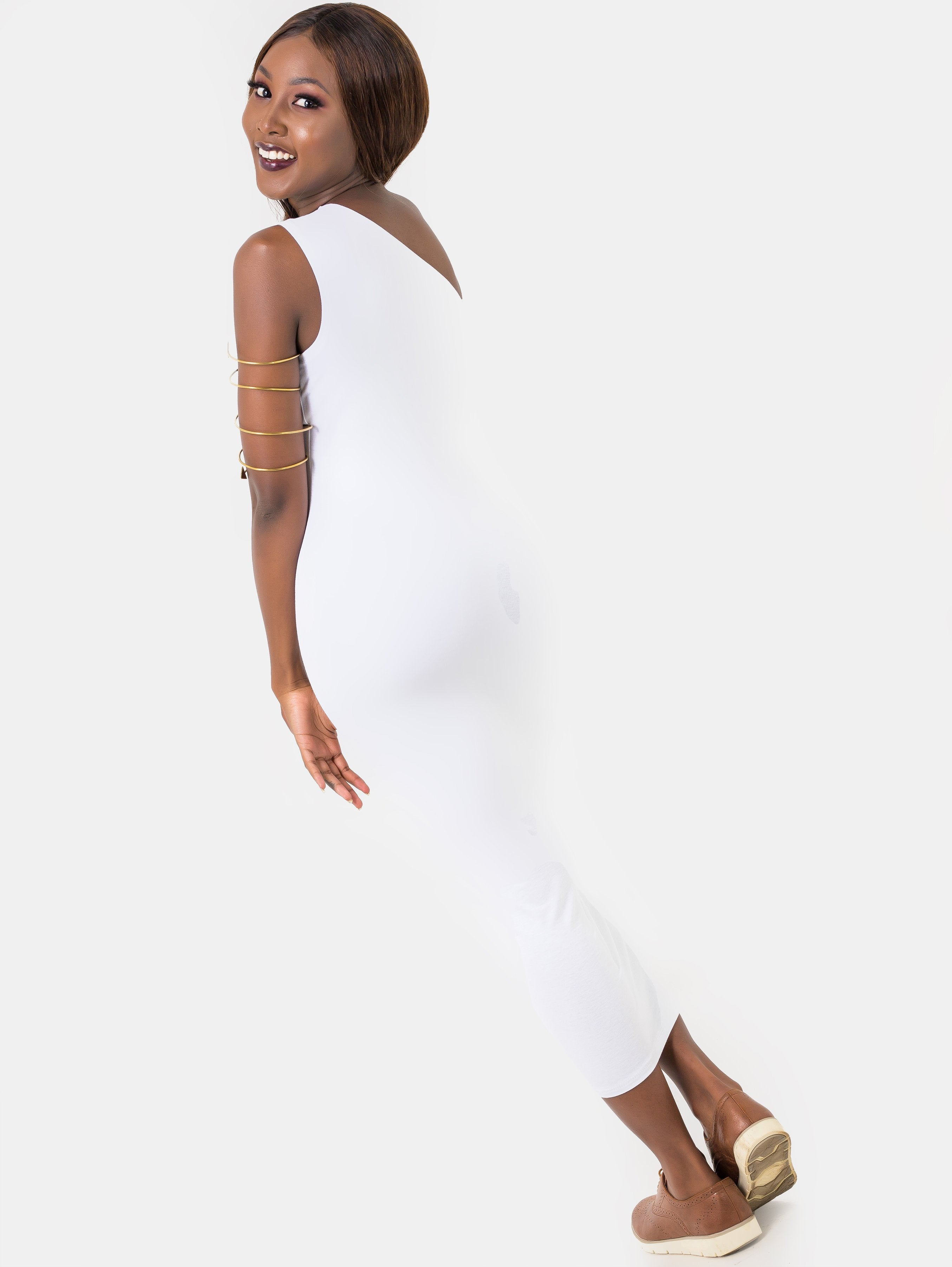 Zetu Jersey One Shoulder Bodycon - White