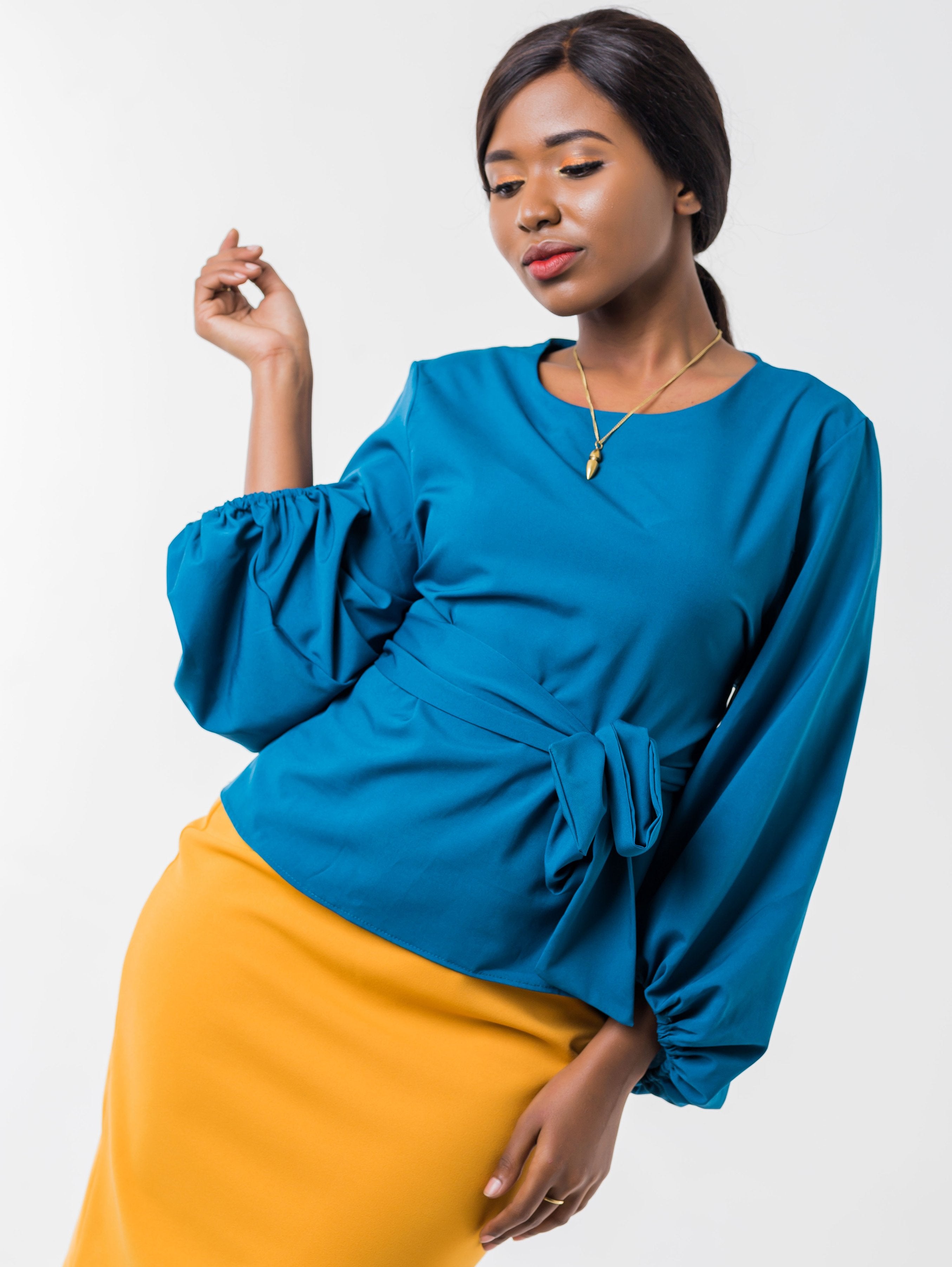 Vivo Izzy Bishop Sleeve Top - Teal - Shop Zetu