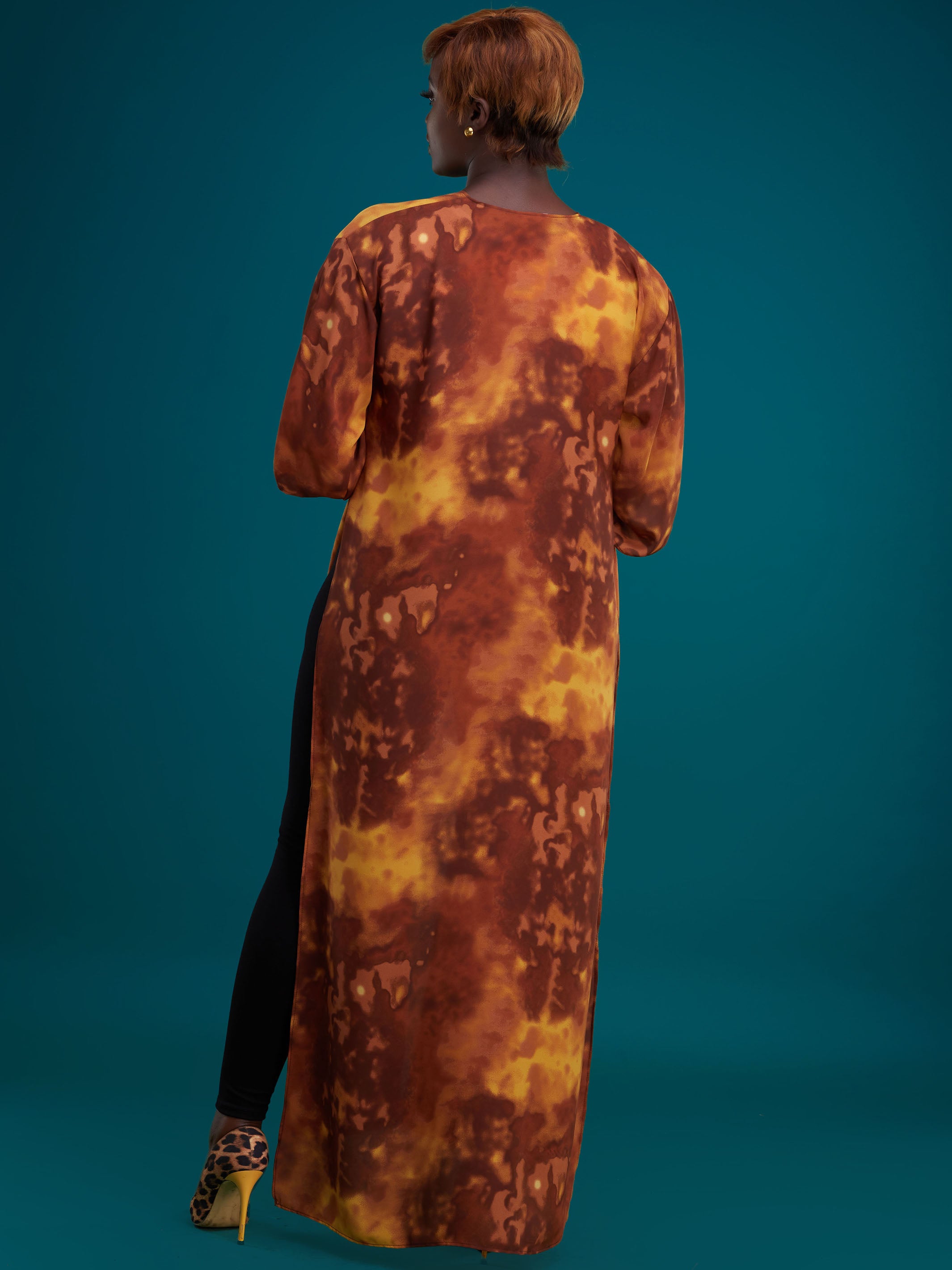 Vivo Basic Nandi High Slit Kimono - Mustard TD Print