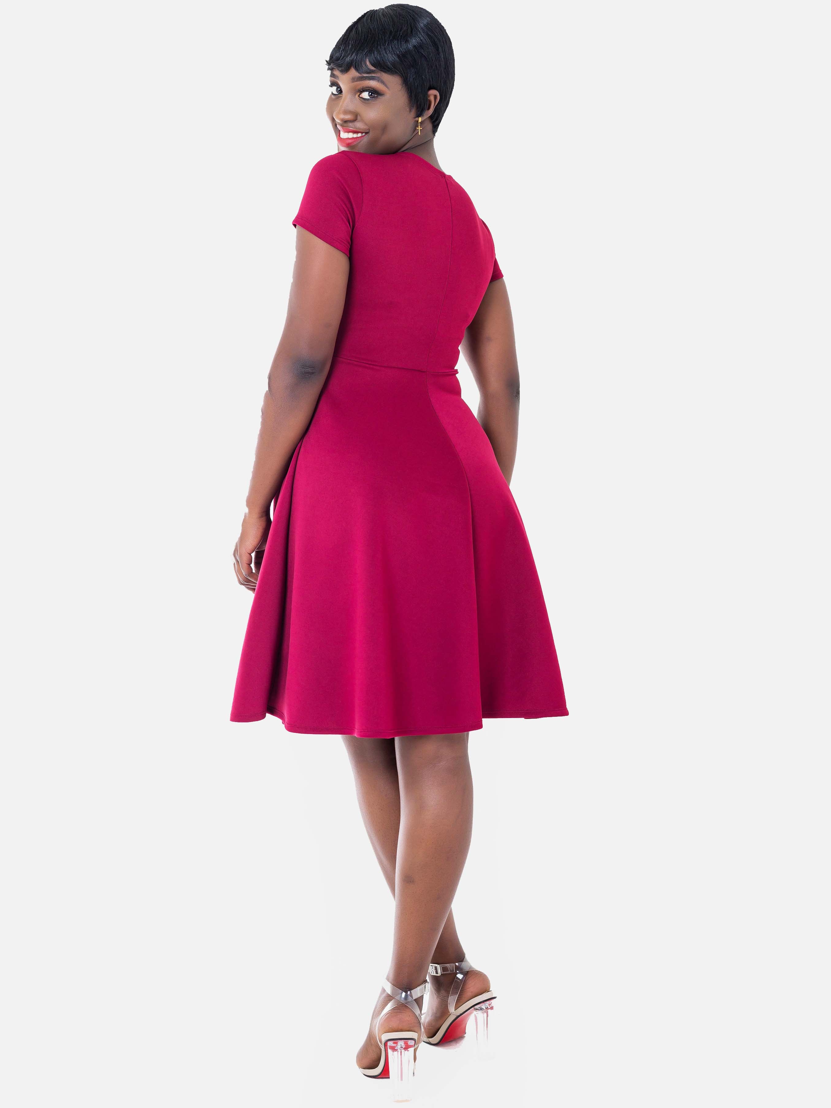 Vivo Scuba Circular Dress - Maroon