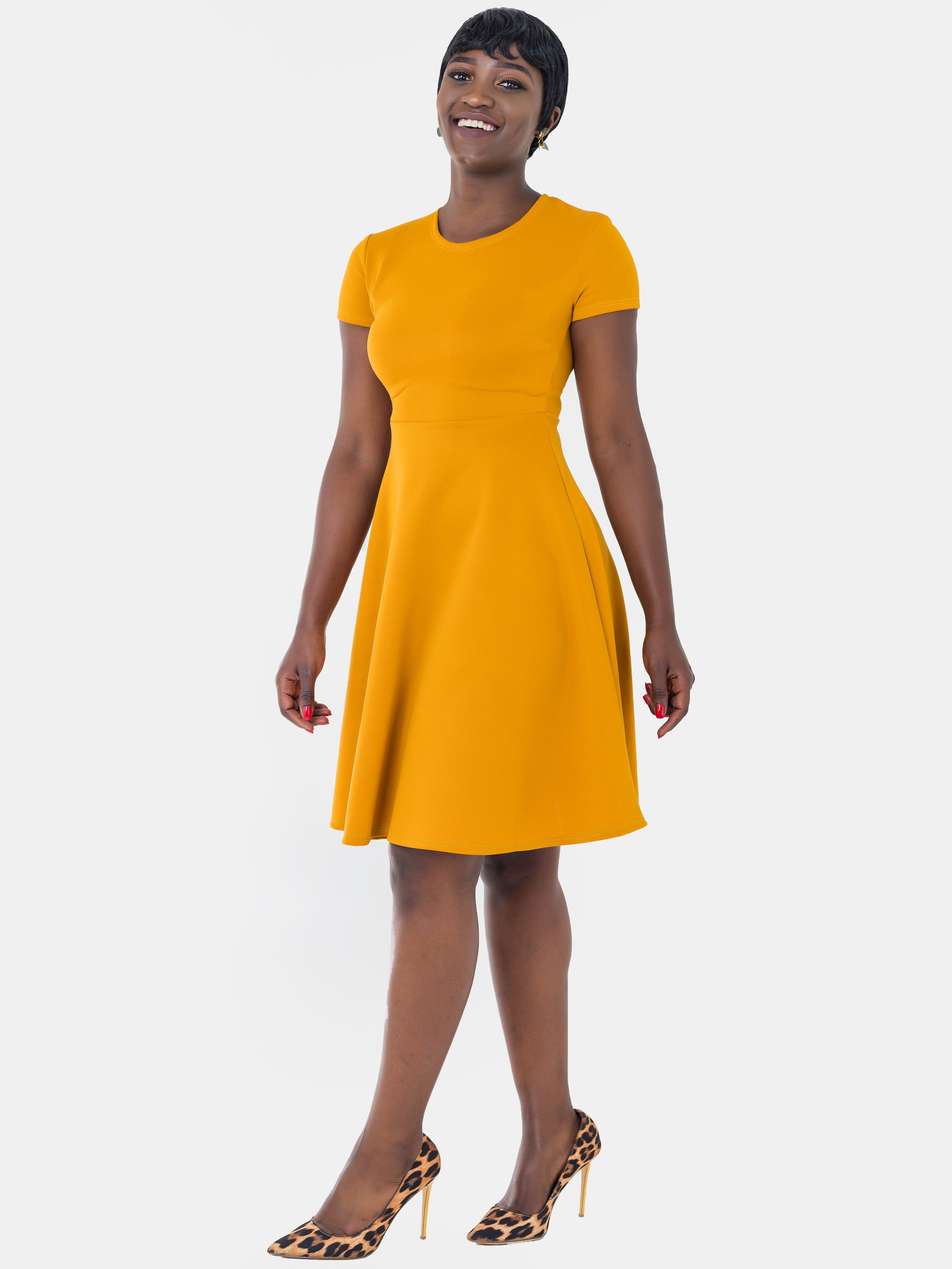 Vivo Scuba Circular Dress - Yellow