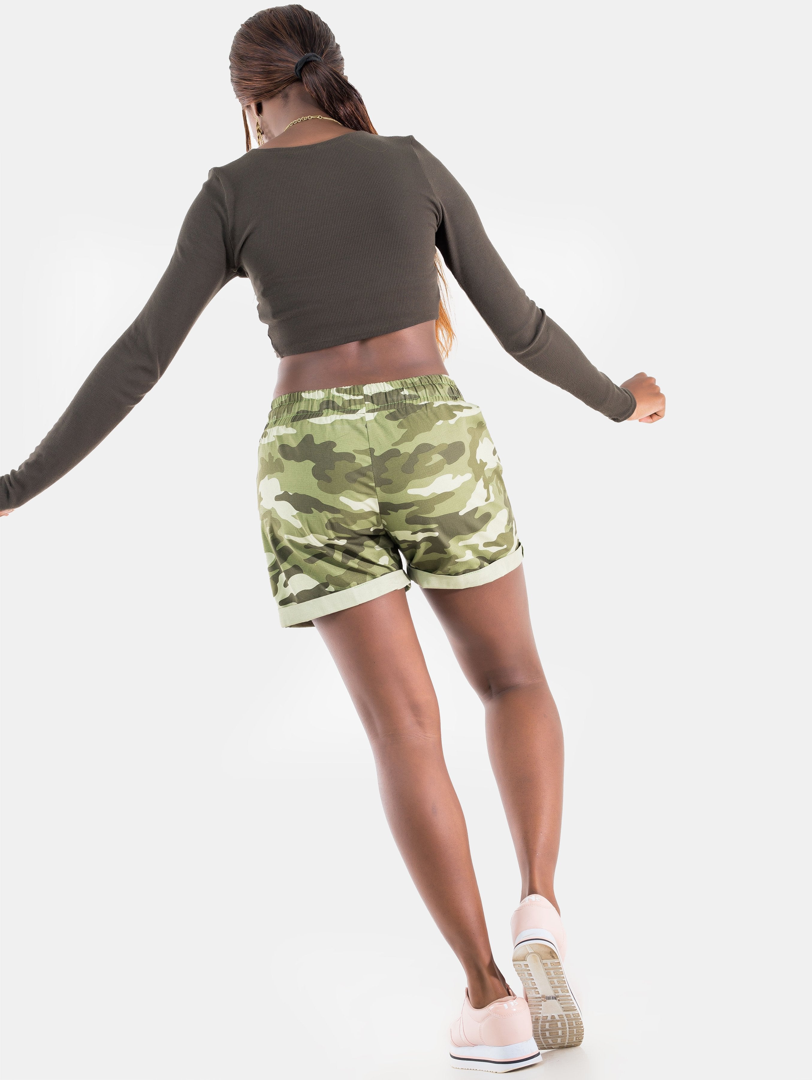 Zetu Camo Basic Draw String Shorts -Green Print - Shop Zetu