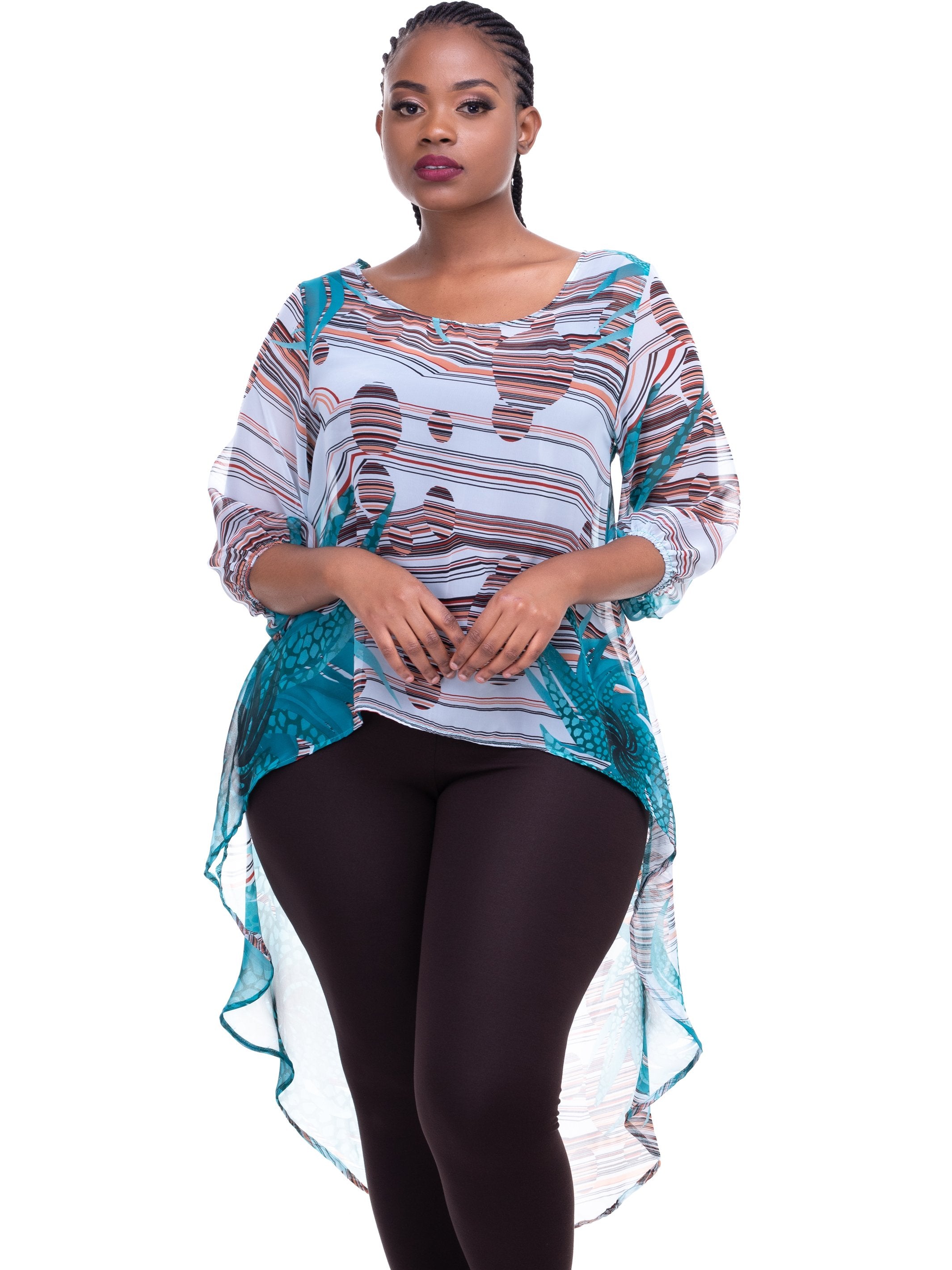 Vivo Nalia High-low Top - Baby Blue Print - Shop Zetu