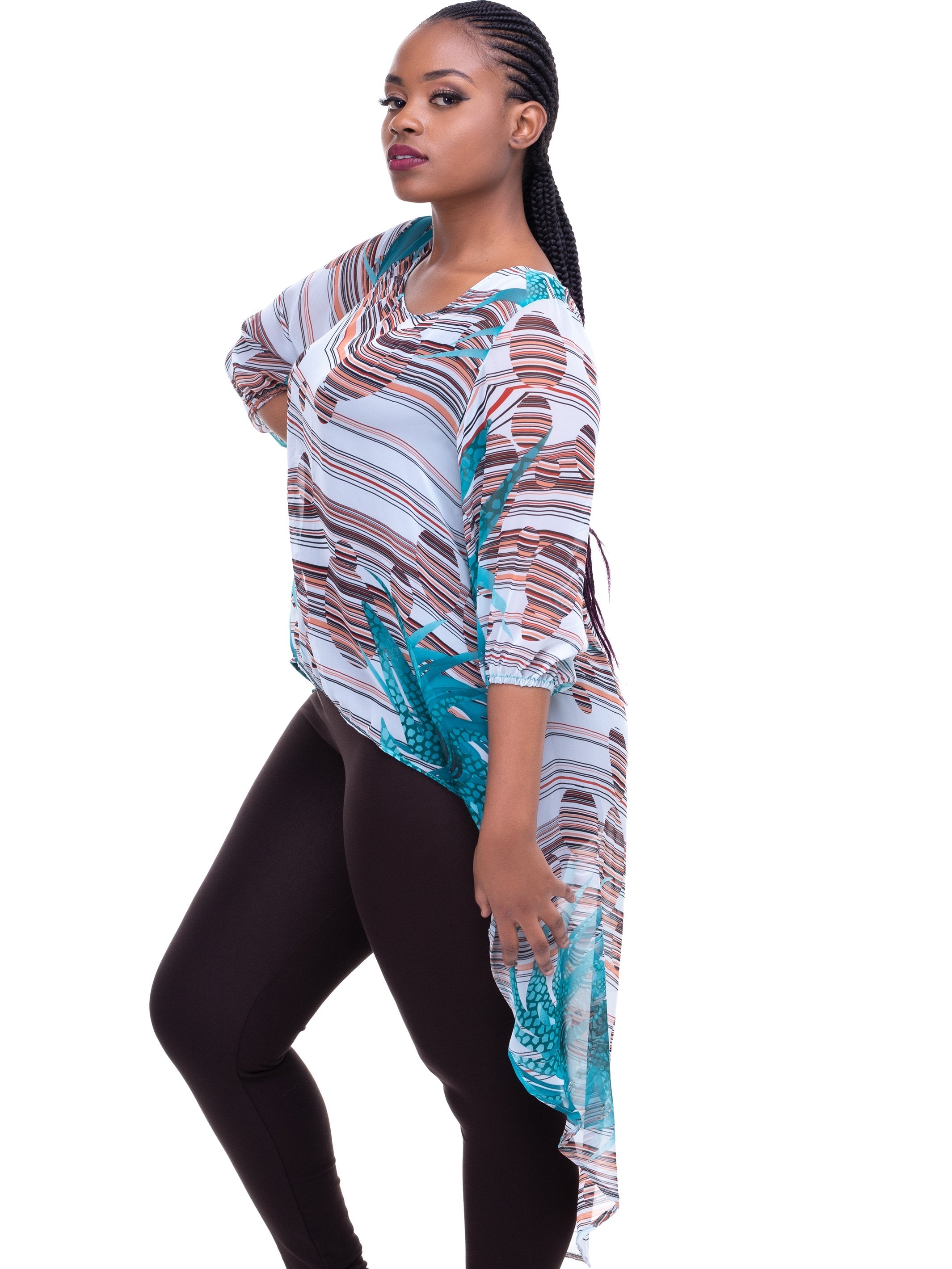 Vivo Nalia High-low Top - Baby Blue Print - Shop Zetu