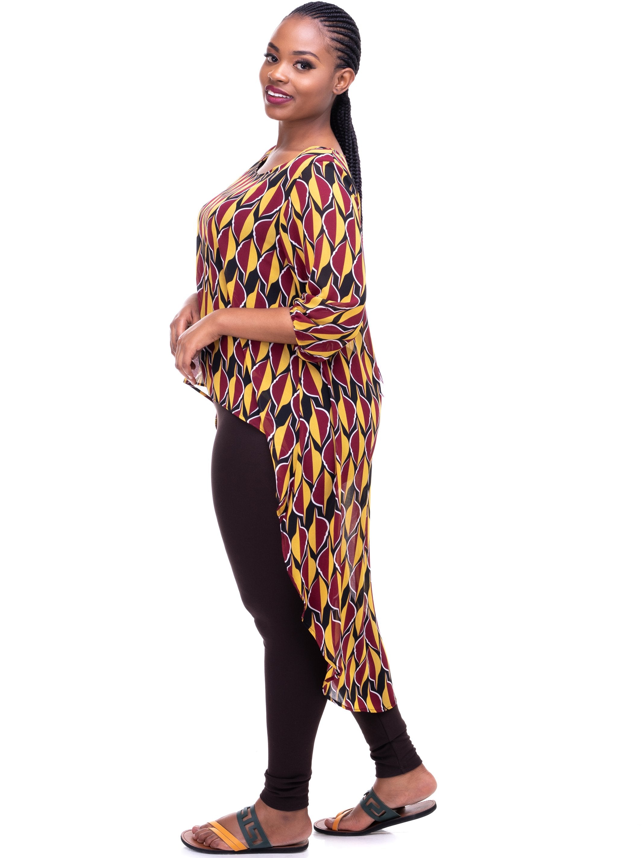 Vivo Nalia High-low Top - Black/Maroon Print - Shop Zetu