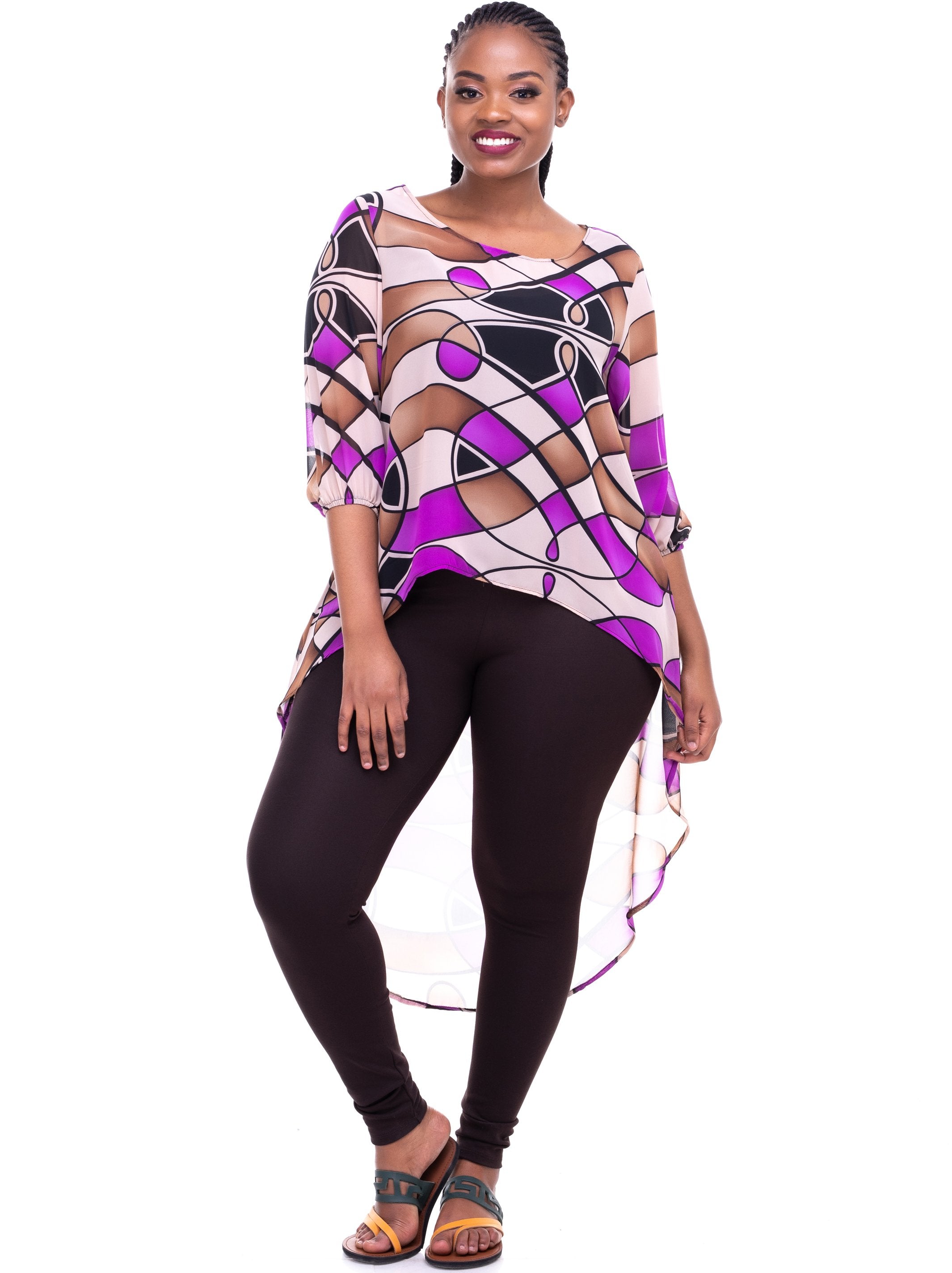 Vivo Nalia High-low Top - Black/Taupe Print - Shop Zetu