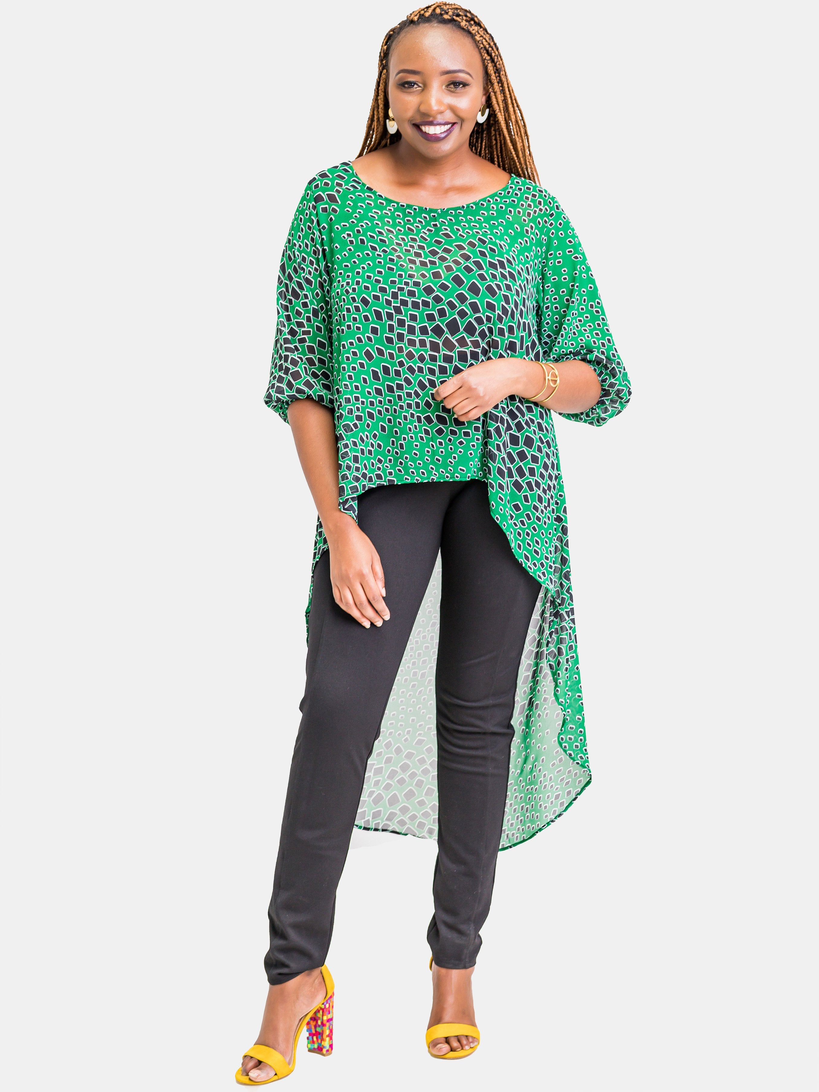 Vivo Nalia  High-Low Top - Green Print - Shop Zetu