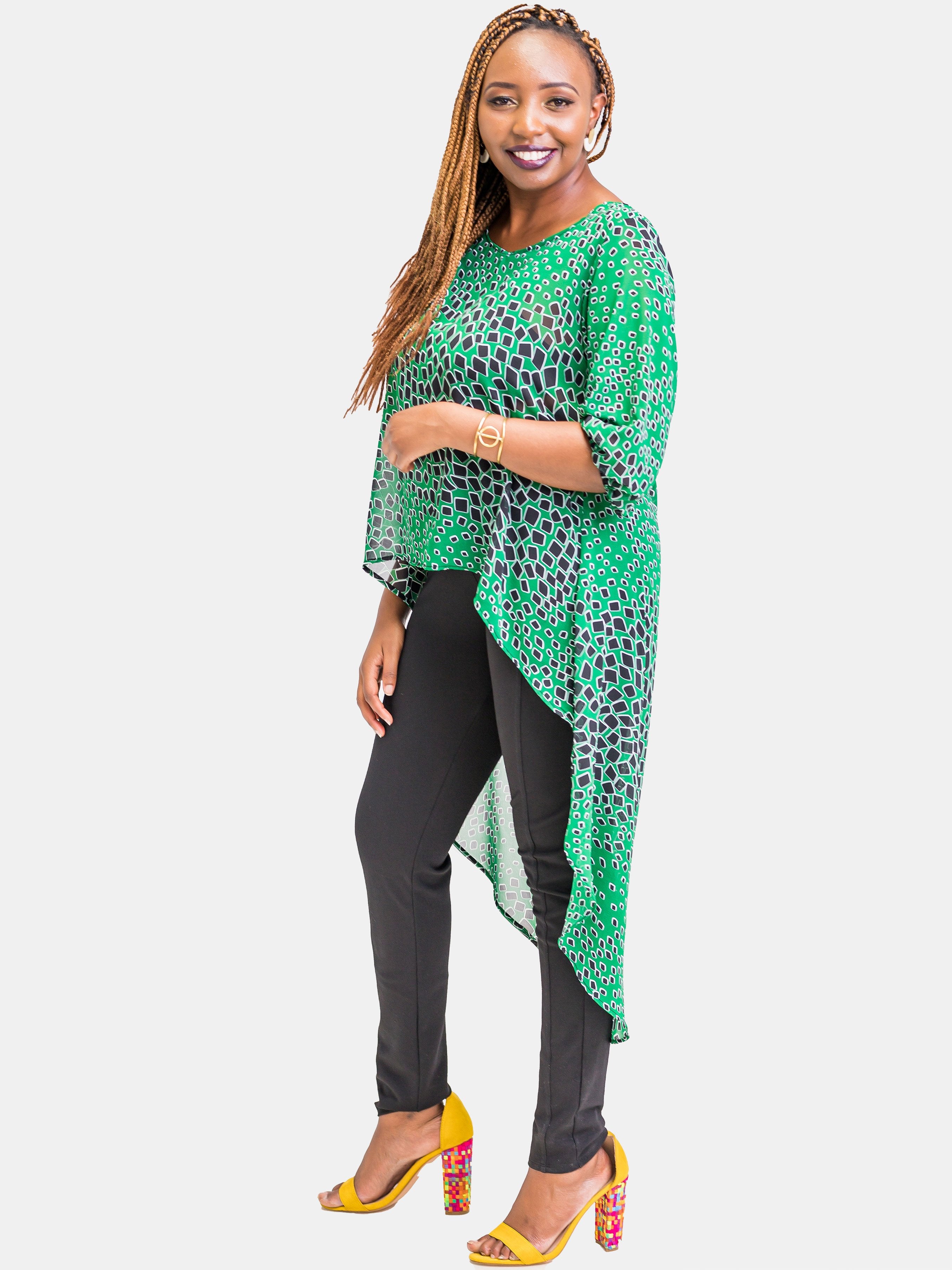 Vivo Nalia  High-Low Top - Green Print - Shop Zetu