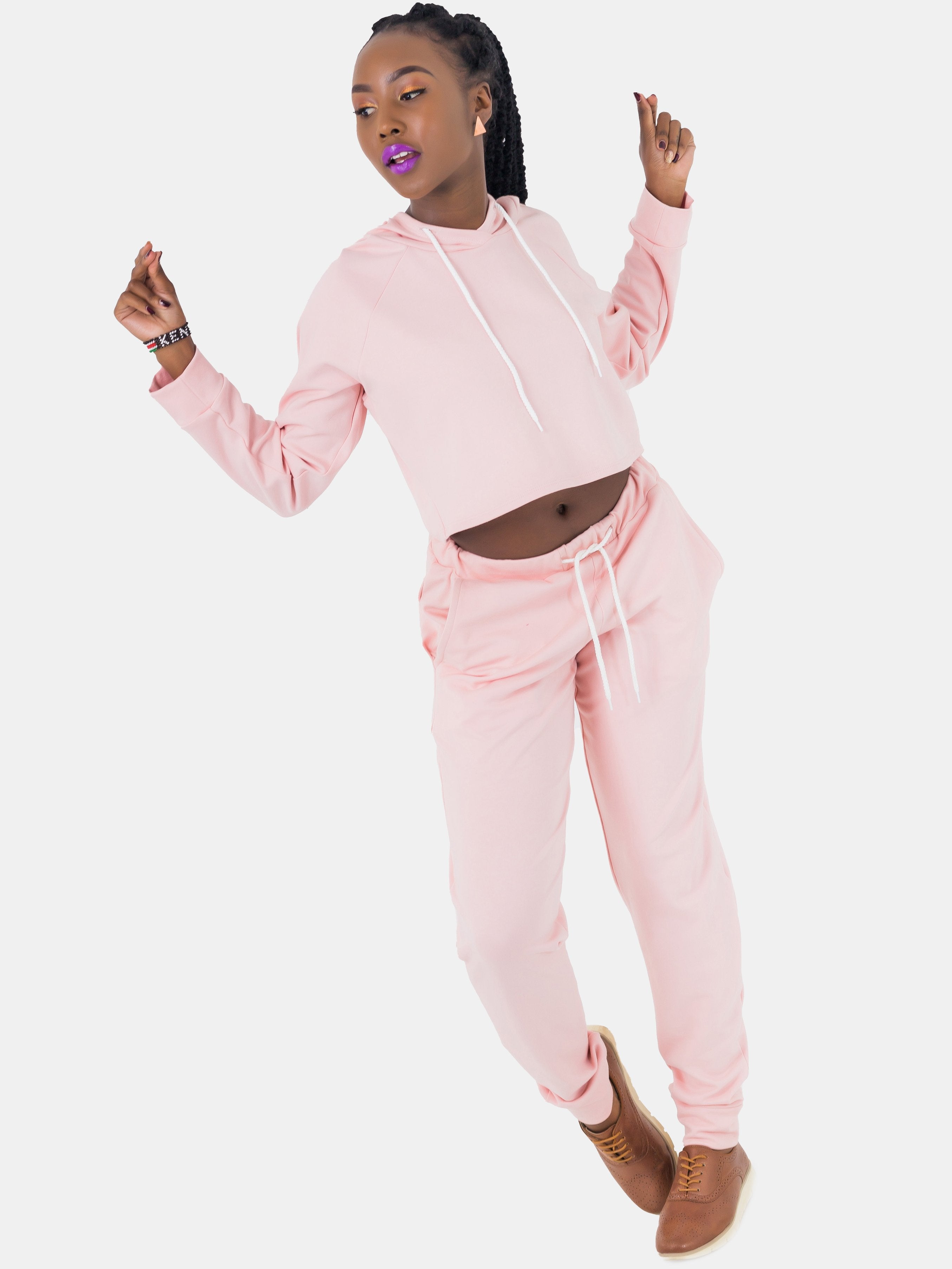 Zetu Basic Long Fleece Unisex Joggers - Peach - Shop Zetu