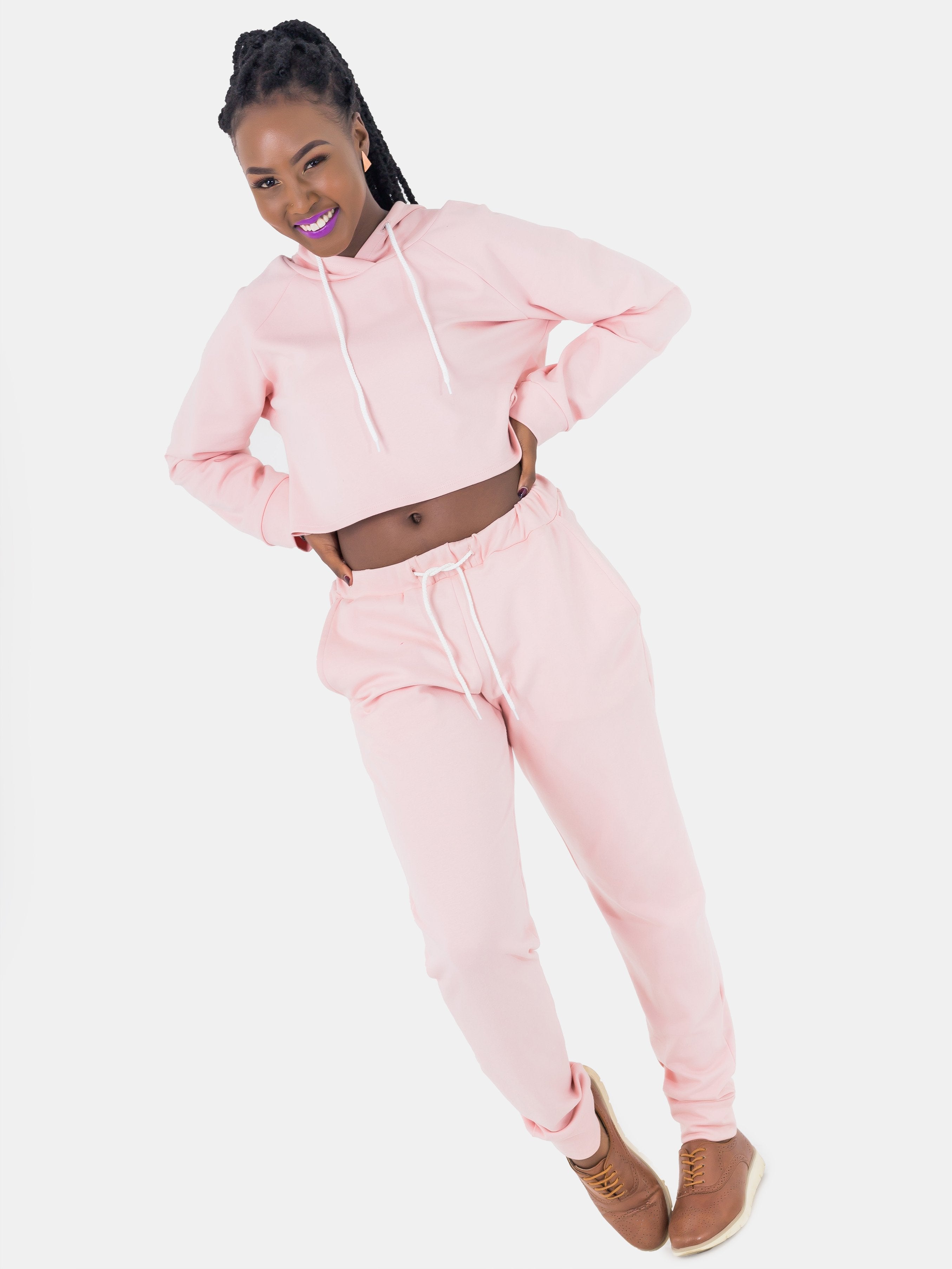 Zetu Basic Long Fleece Unisex Joggers - Peach - Shop Zetu