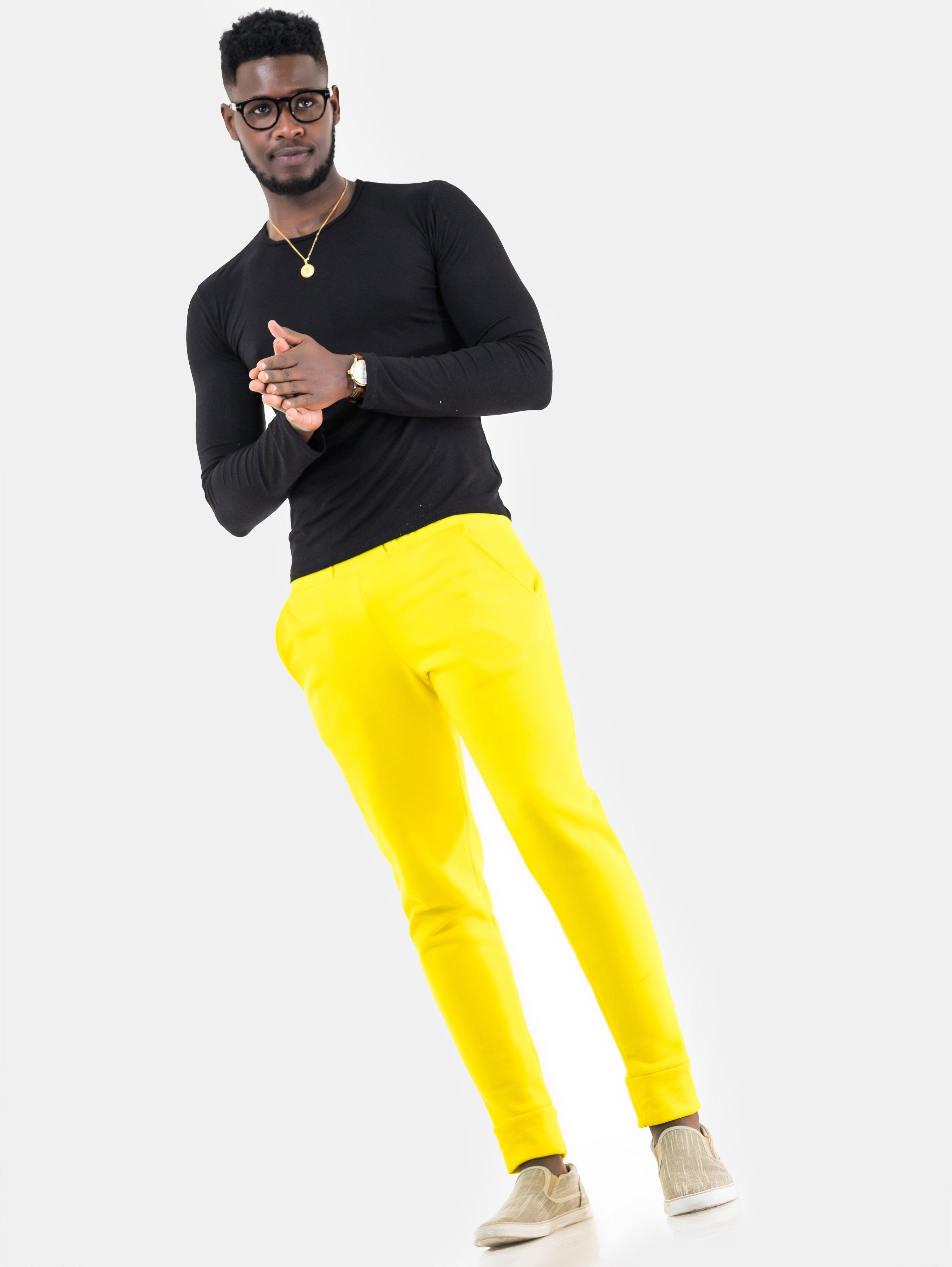 Zetu Basic Long Fleece Unisex Joggers - Yellow - Shop Zetu