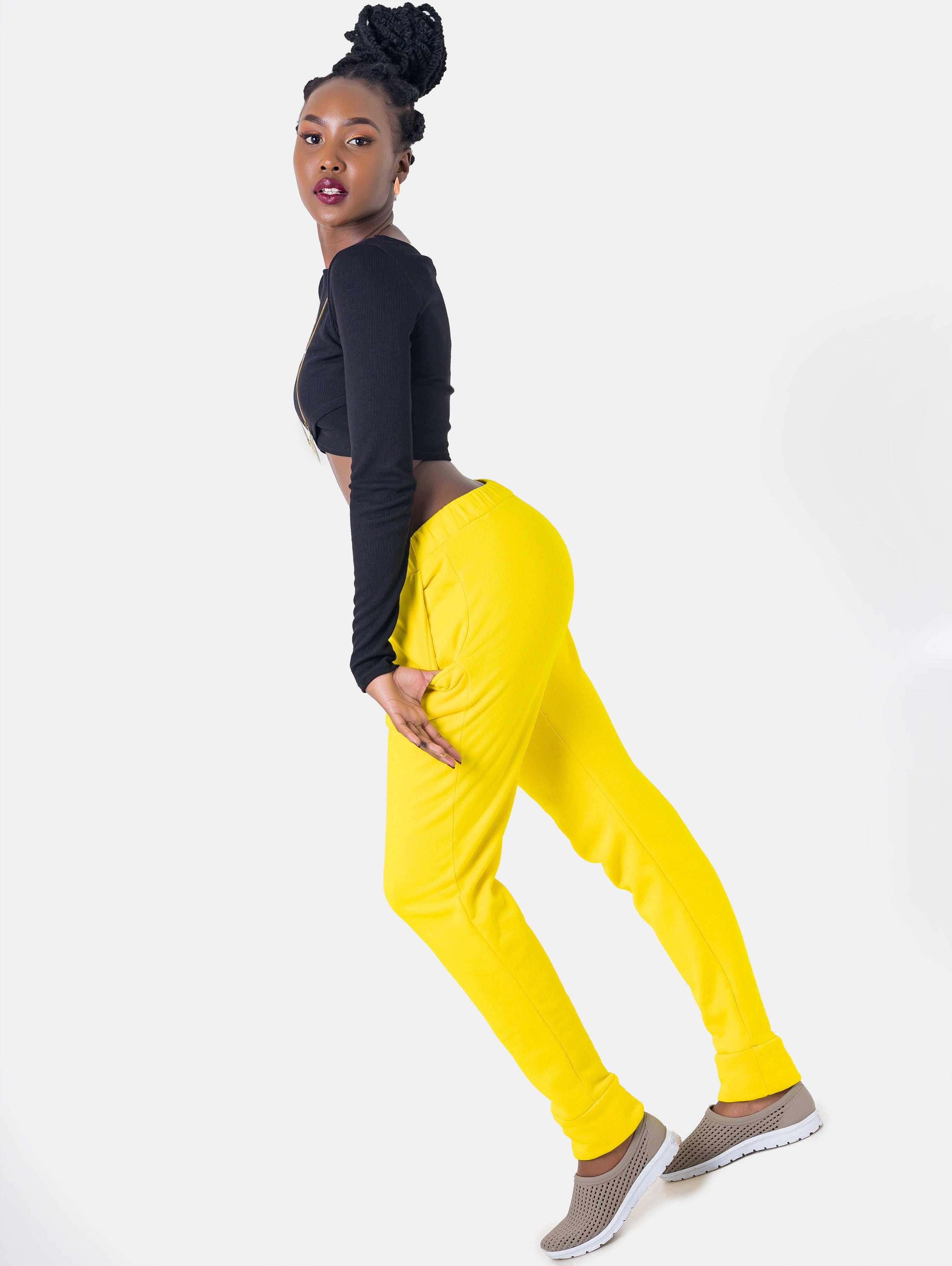 Zetu Basic Regular Length Unisex Joggers - Yellow - Shop Zetu