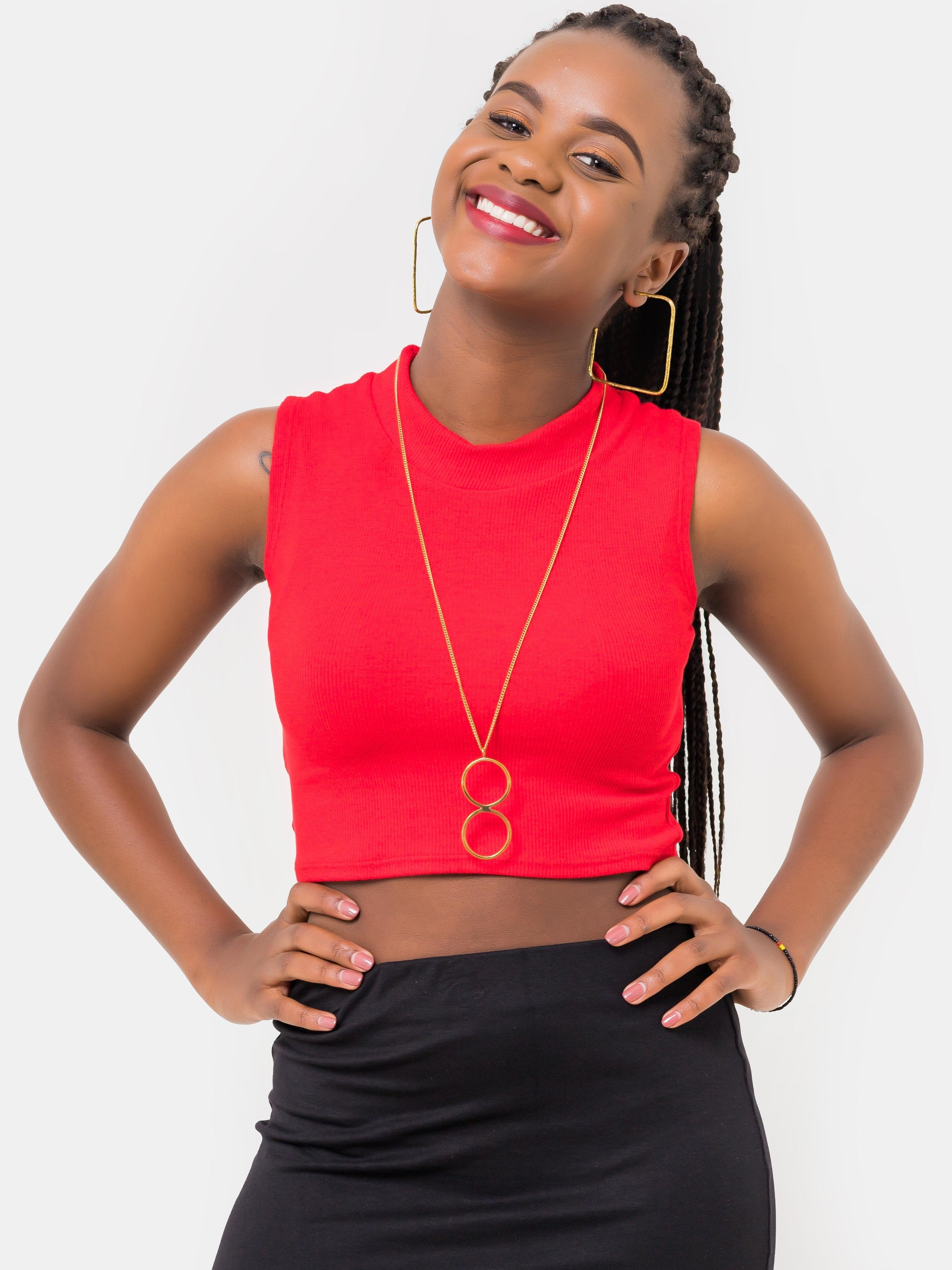 Zetu Boundneck Ribbed Crop Top - Red - Shop Zetu