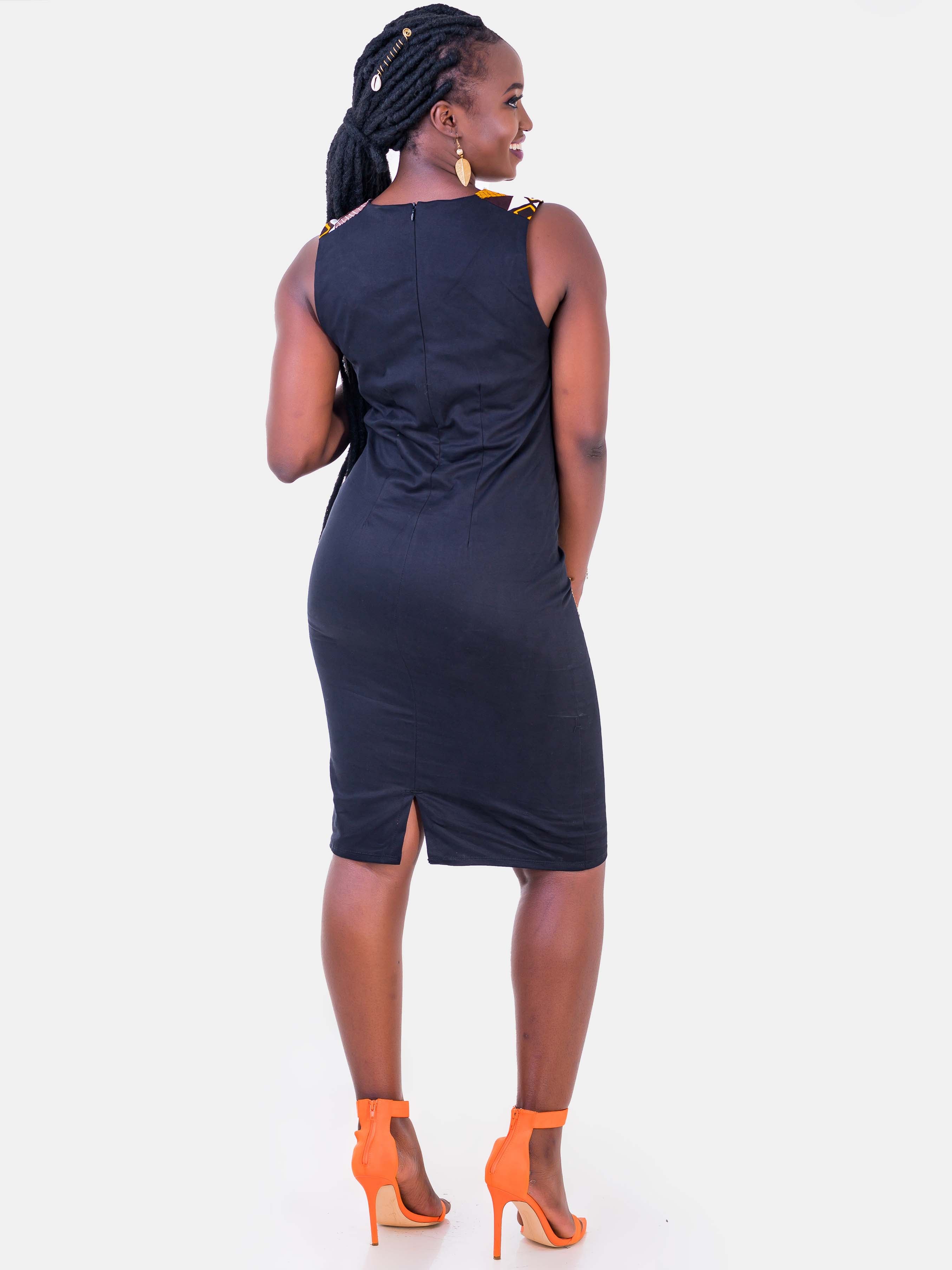 Vivo Ankara Shoulder Sheath Dress - Black