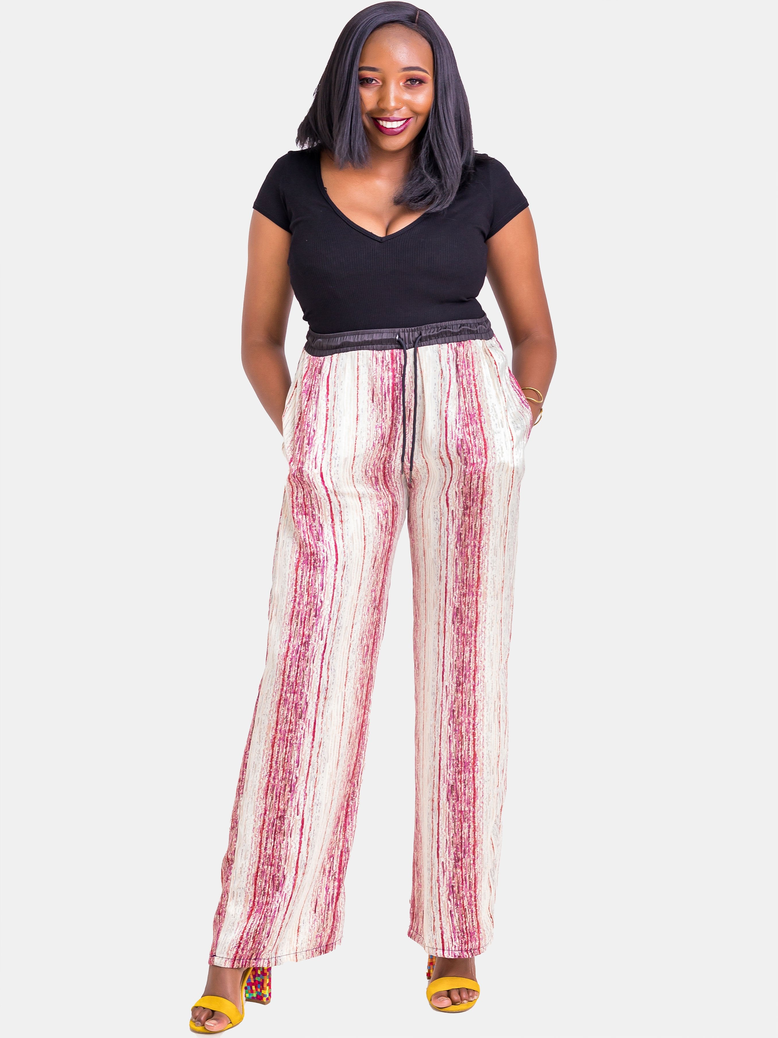 Hijabeefied Regular Satin Pants - Pink Print - Shop Zetu