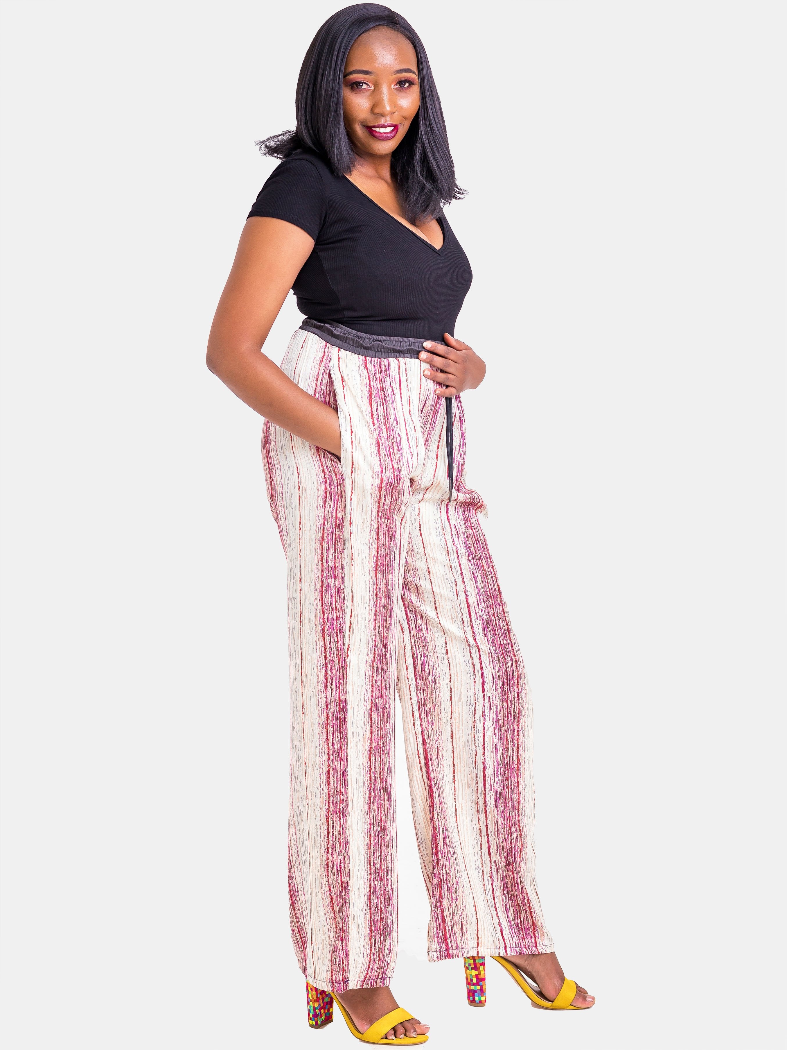 Hijabeefied Regular Satin Pants - Pink Print - Shop Zetu