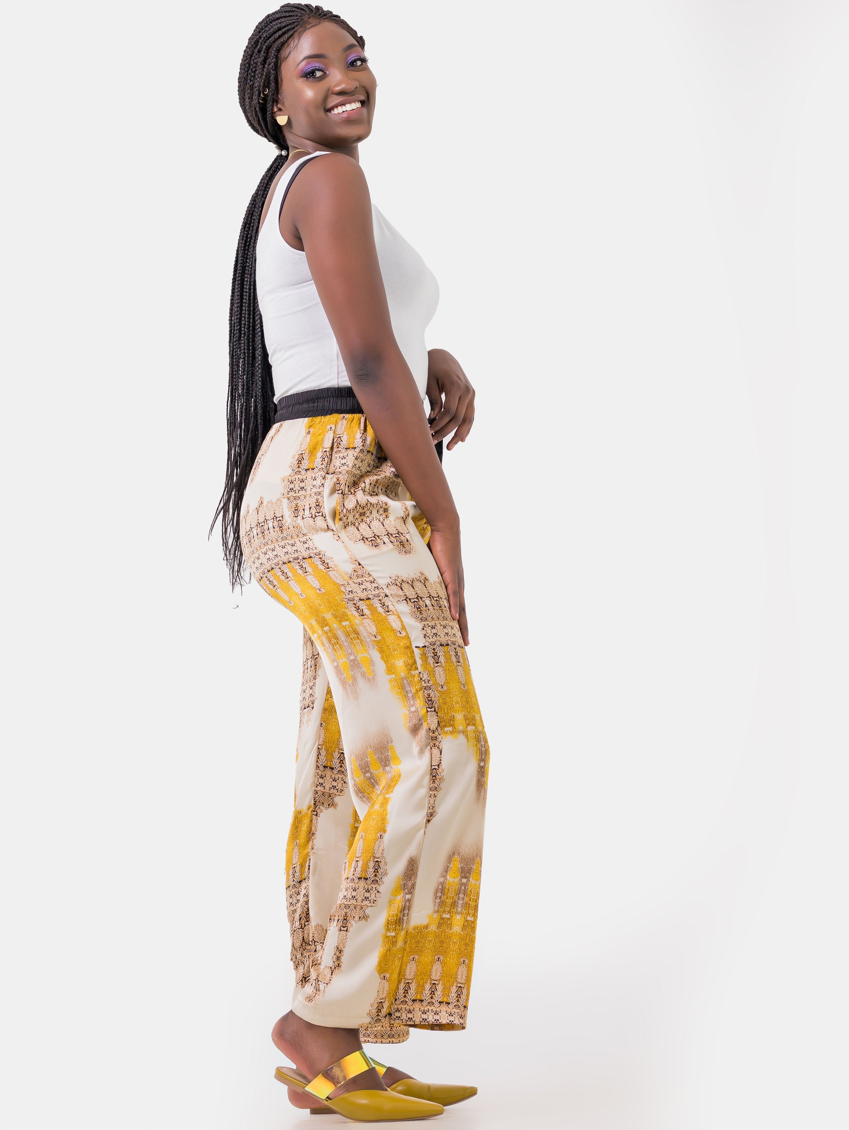 Hijabeefied Regular Satin Pants - Gold - Shop Zetu