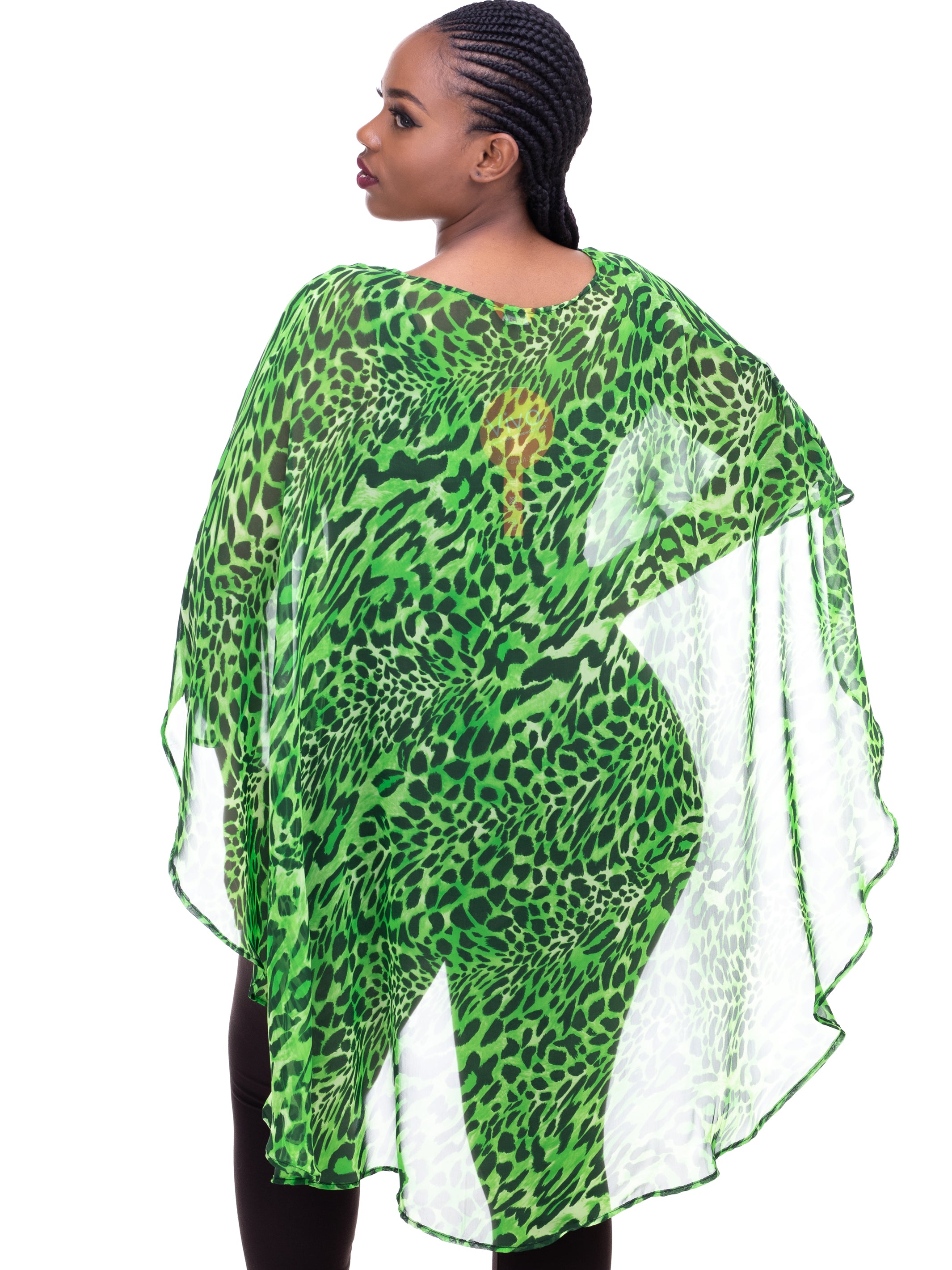 Vivo Basic  Liv Cape Chiffon Loose Top - Green Print