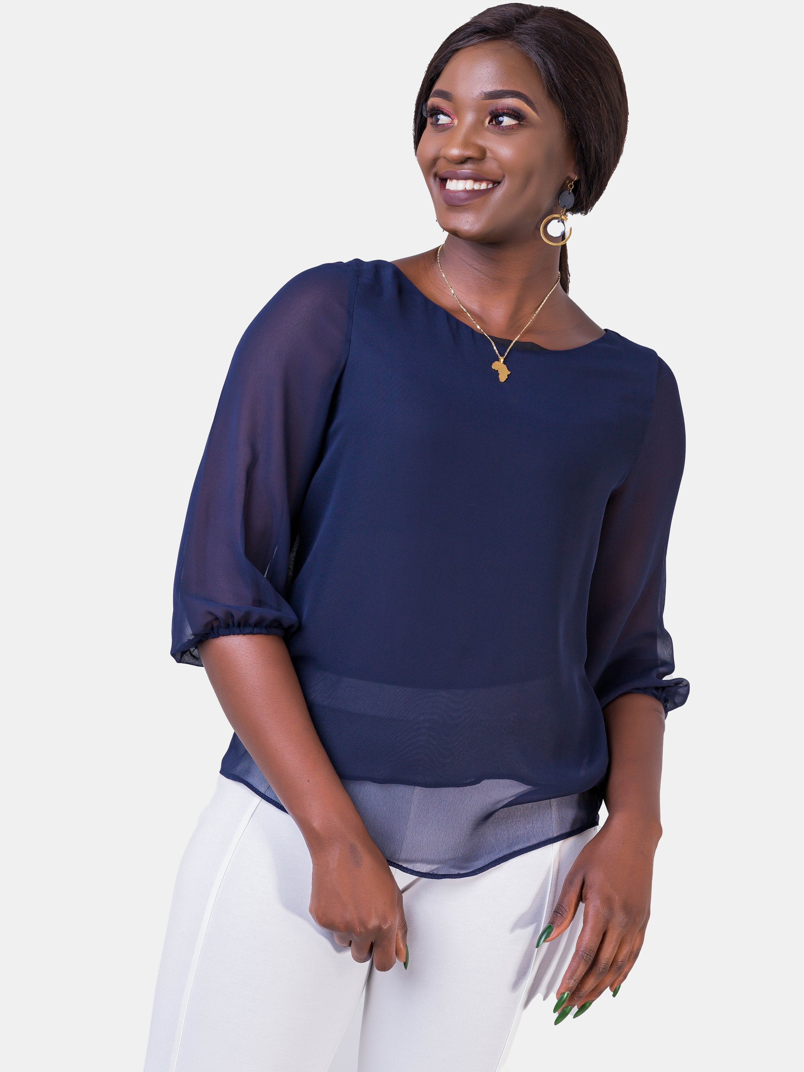 Vivo 3/4 Sleeve Ayo Top - Navy Blue - Shop Zetu