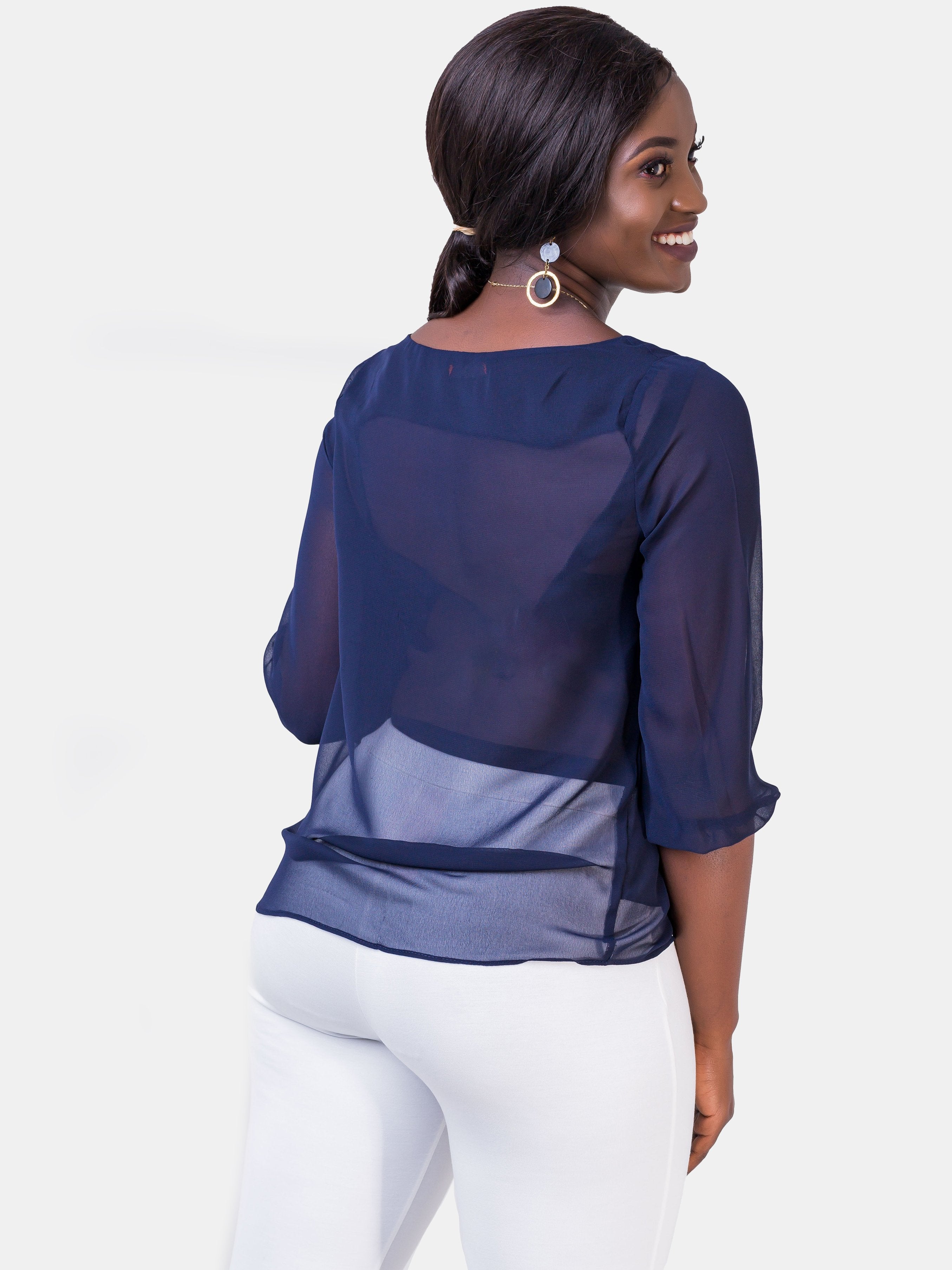 Vivo 3/4 Sleeve Ayo Top - Navy Blue - Shop Zetu