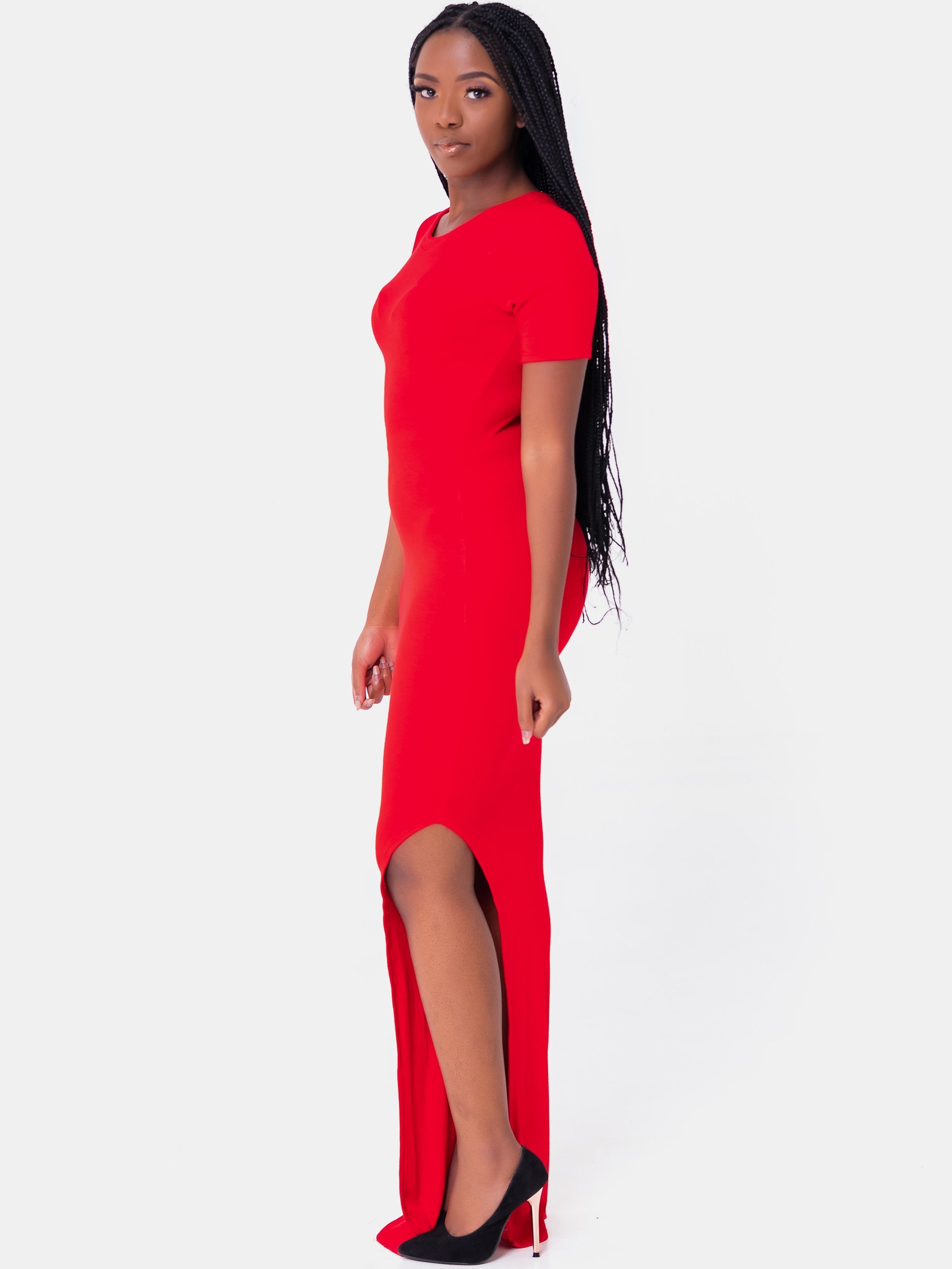 Zetu Side Slit Maxi Bodycon - Red - Shop Zetu