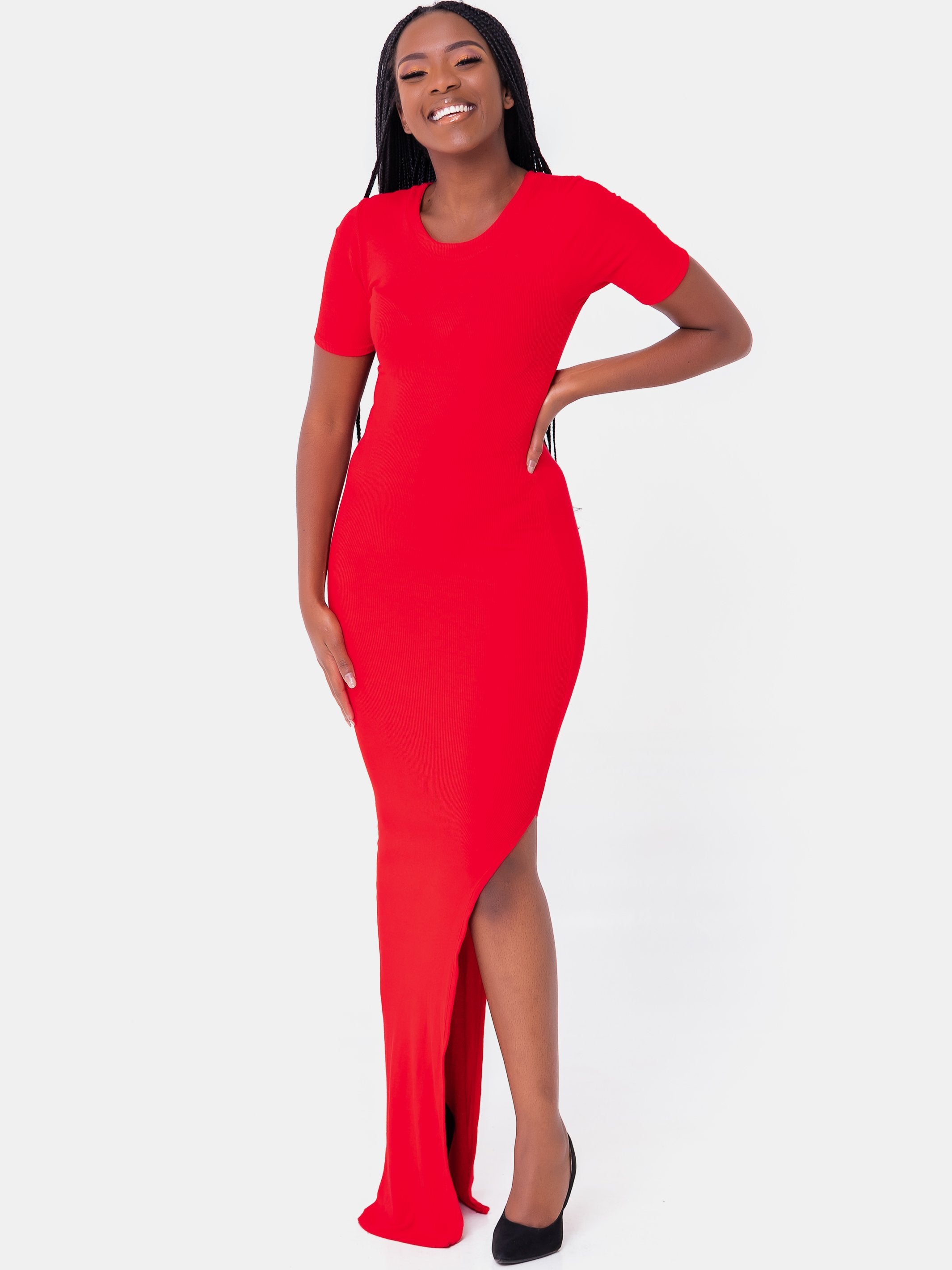 Zetu Side Slit Maxi Bodycon - Red - Shop Zetu