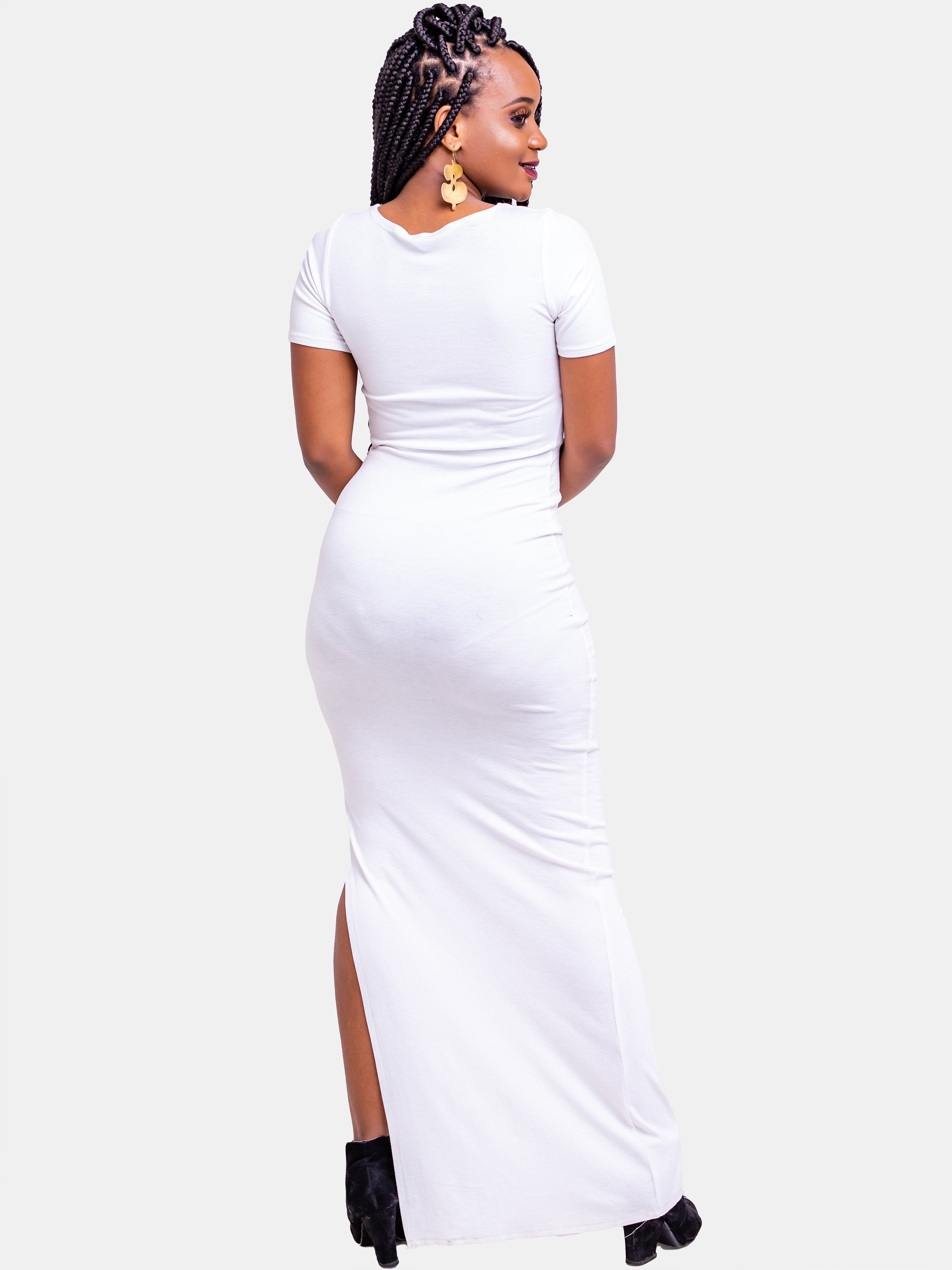 Zetu Side Slit Maxi Bodycon - White - Shop Zetu