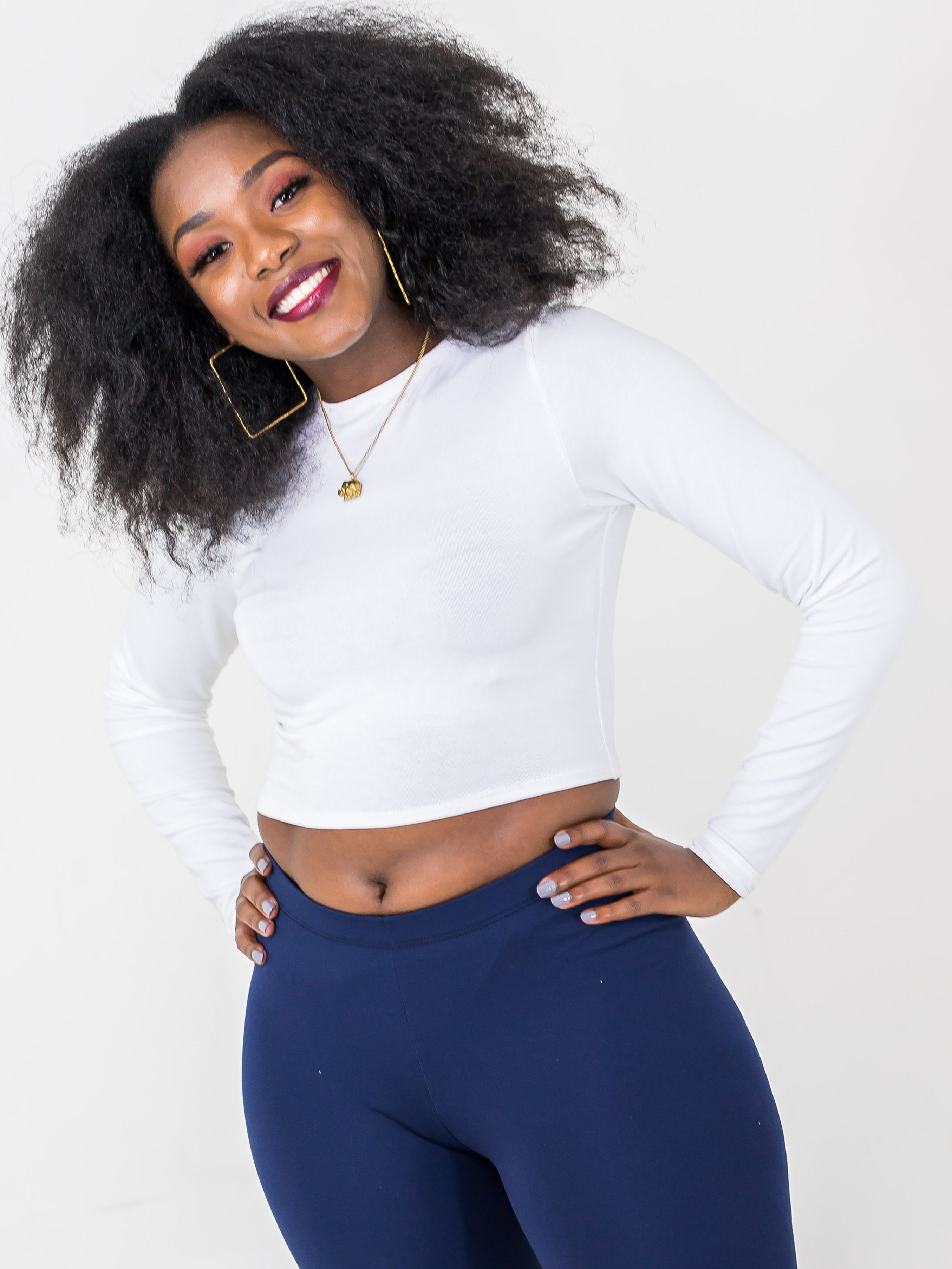 Zetu Long Sleeve Crewneck Crop Top - White - Shop Zetu