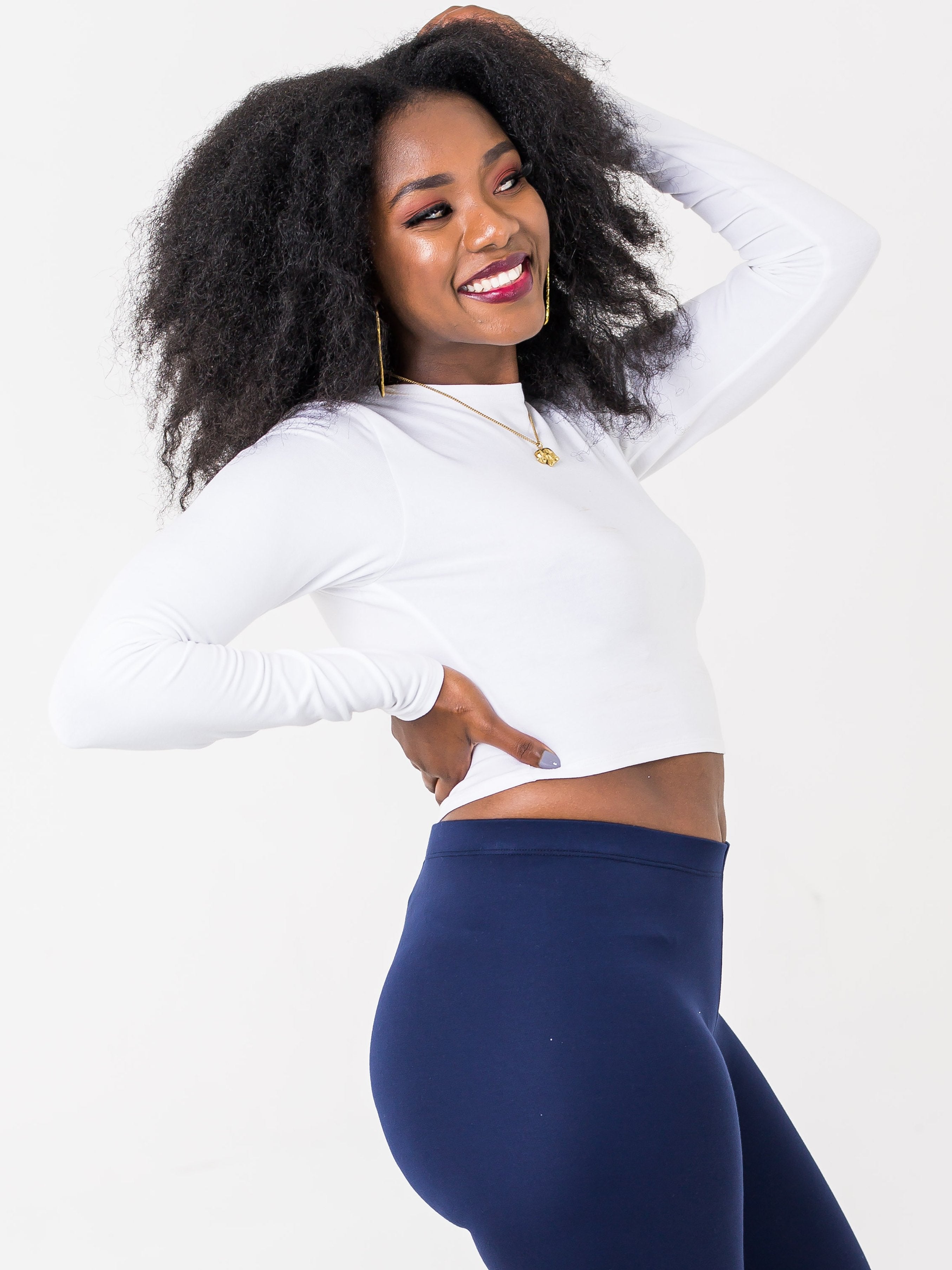 Zetu Long Sleeve Crewneck Crop Top - White - Shop Zetu