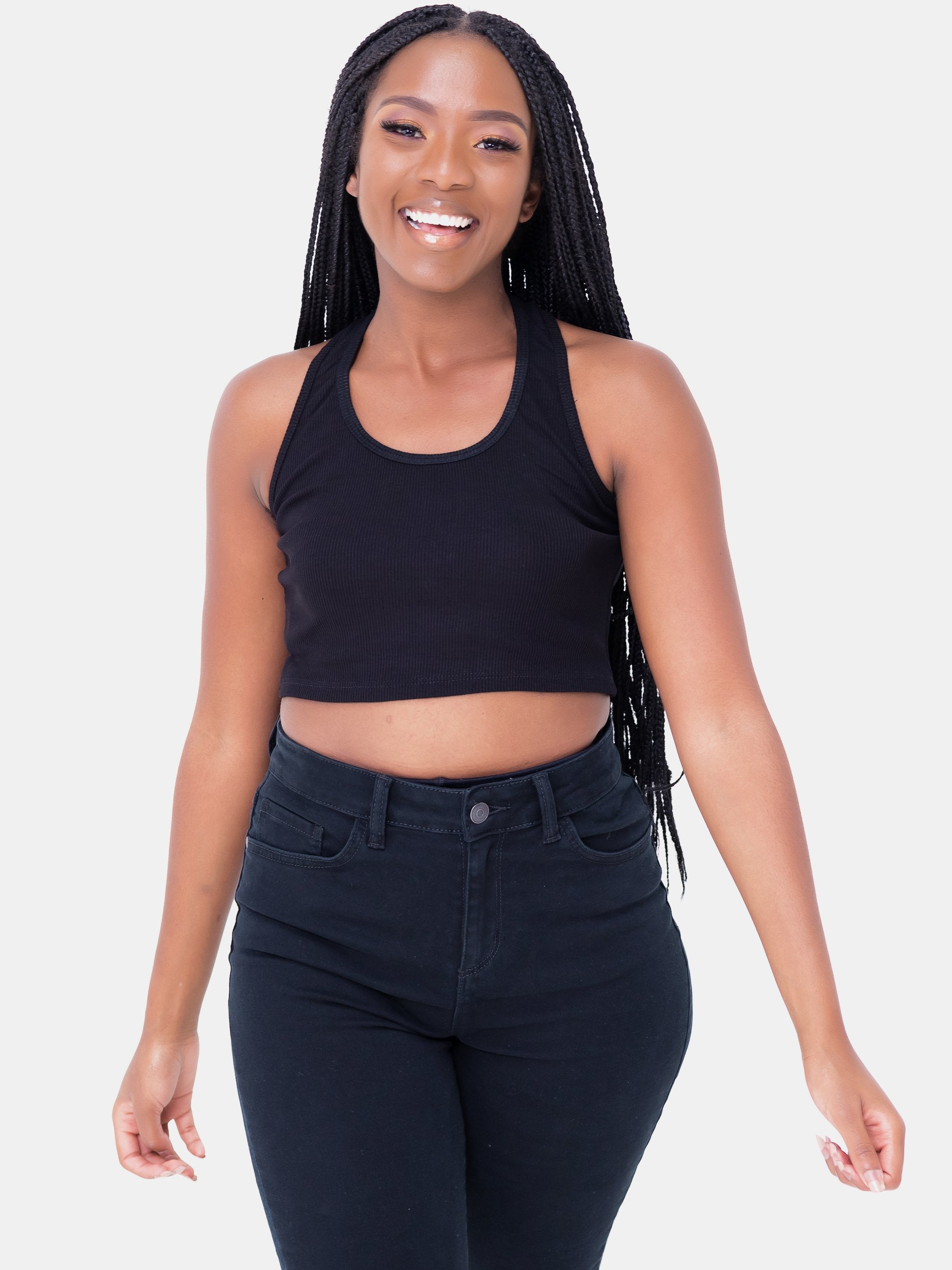 Zetu Ribbed Racerback Midriff Top - Black - Shop Zetu